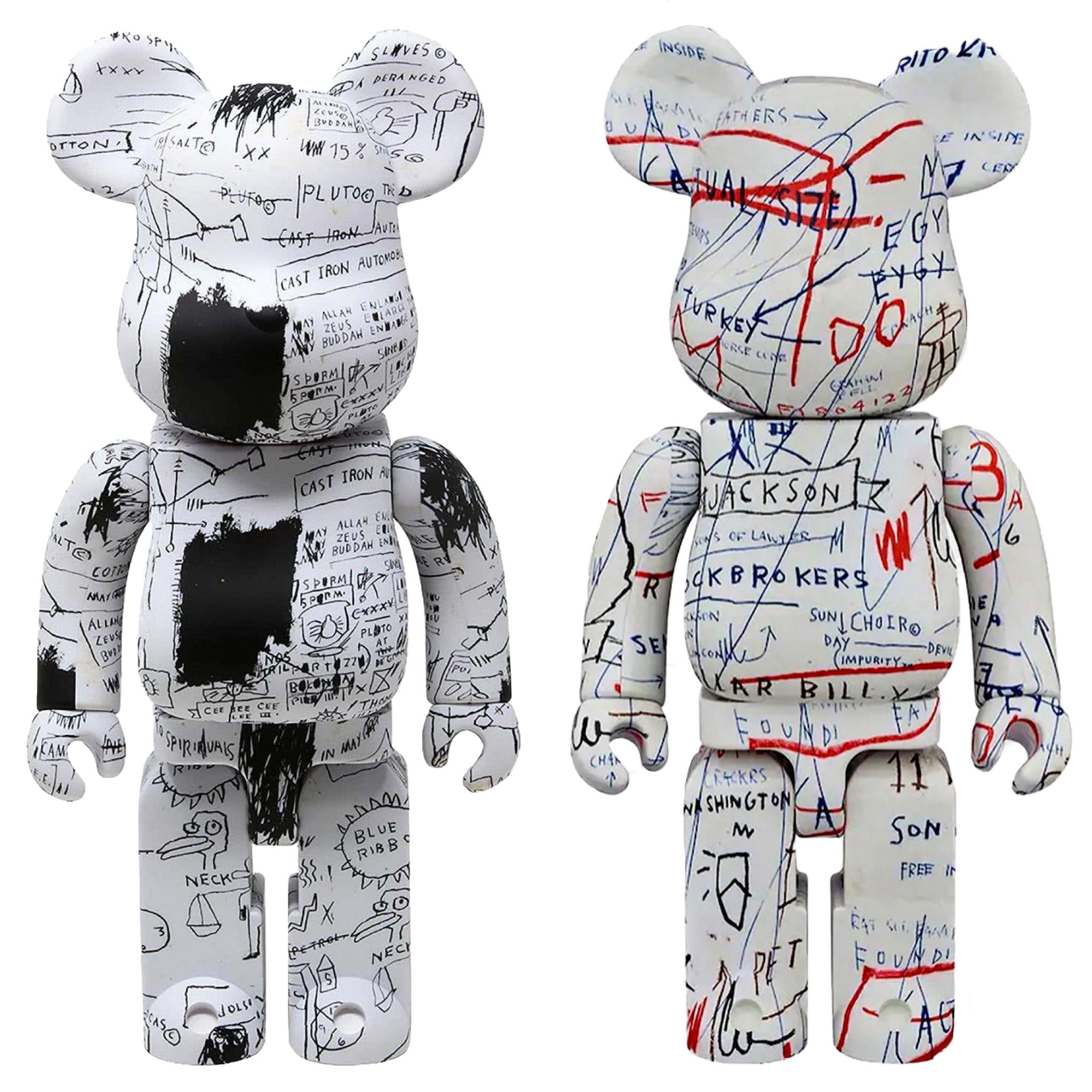 after Jean-Michel Basquiat Figurative Sculpture - Basquiat Bearbrick 400% art toys: set of 2 works (Basquiat BE@RBRICK)