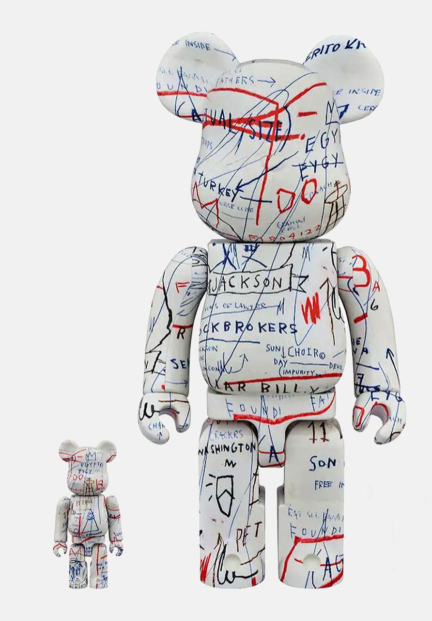 Jean-Michel Basquiat Bearbrick 400% Figures: Set of two:
Unique, timeless collectibles, each trademarked & licensed by the Estate of Jean-Michel Basquiat. The partnered collectibles reveals the late iconic artist’s 1980s artwork wrapping the figures