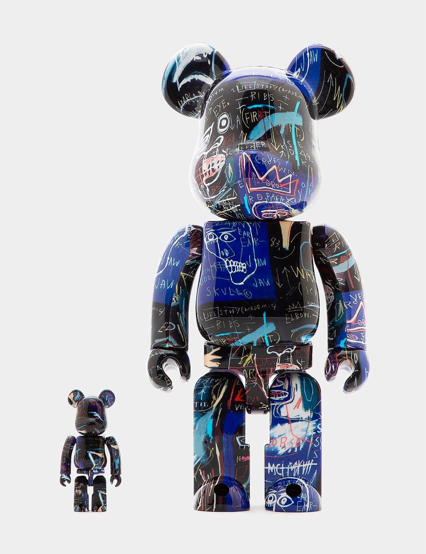 Bearbrick and Estate of Jean-Michel Basquiat Vinyl Figures: Set of two (400% & 100%):
A unique, timeless limited edition Basquiat collectible trademarked & licensed by the Estate of Jean-Michel Basquiat. The partnered collectible reveals details