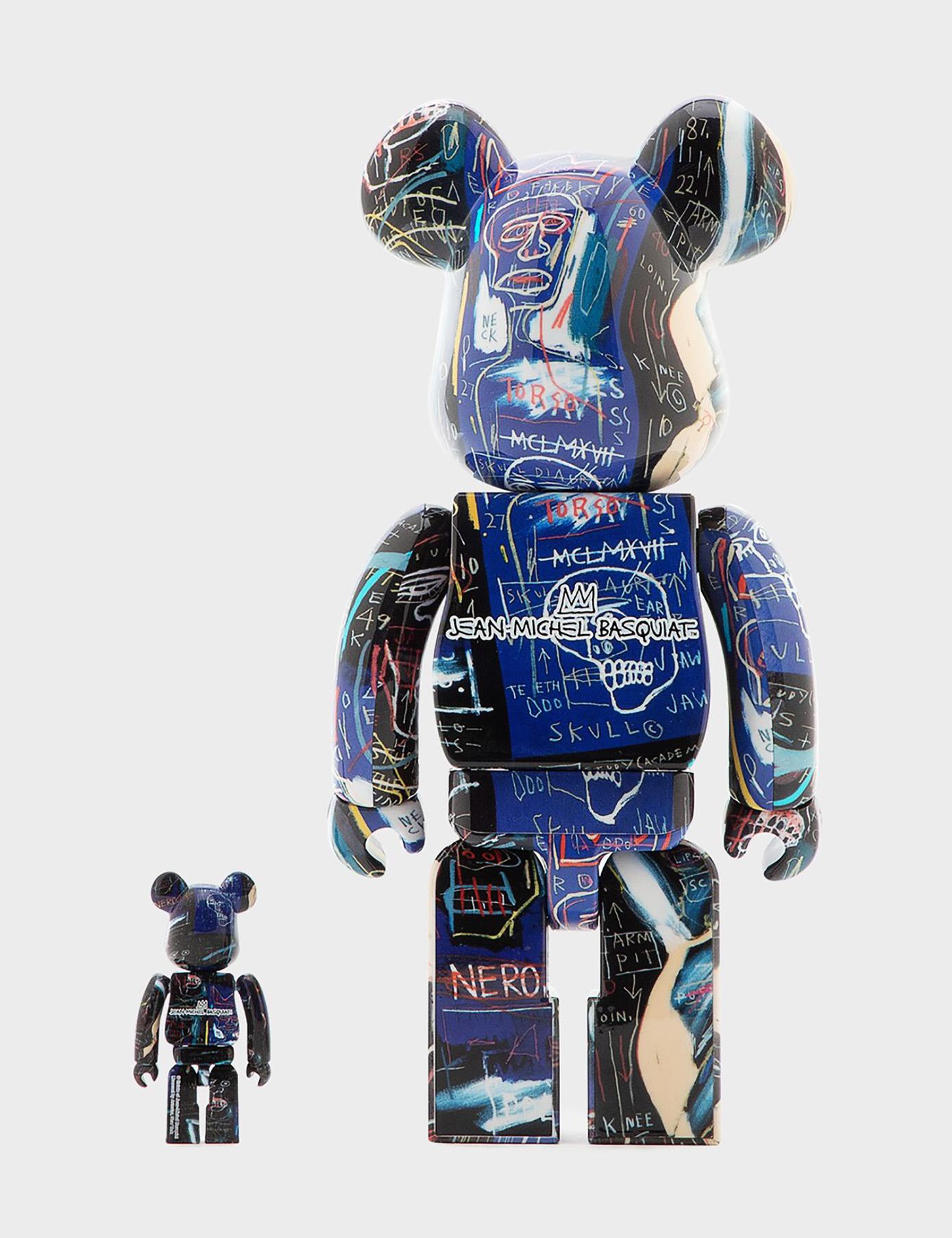 Andy Warhol Jean-Michel Basquiat Bearbrick 400% Figures 2021: Set of two works:
Unique, timeless collectibles trademarked & licensed by the Estates of Jean-Michel Basquiat & Basquiat/Andy Warhol (red figure). The partnered collectibles reveals