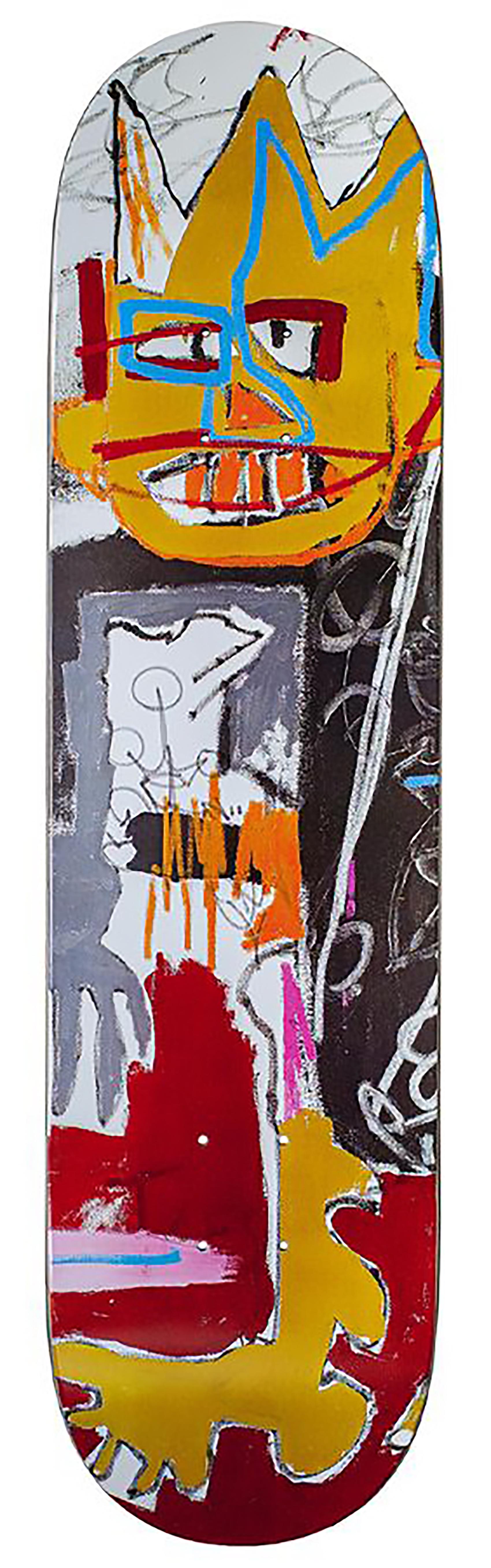 Jean-Michel Basquiat Skateboard Decks 2019-2021 (set of 6 individual works):
A curated set of six Basquiat skateboard decks making for bold, vibrant wall art that hangs with ease; each licensed by the Estate of Jean-Michel Basquiat, featuring