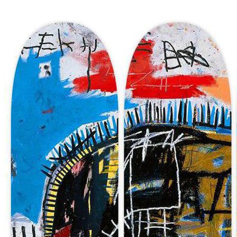 Jean-Michel Basquiat Skateboard Decks 2014: 
A triptych of 3 individual skate decks licensed by the Estate of Jean Michel Basquiat (image: Basquiat, Untitled Skull, 1981). 

Medium: Screen-print on seven-ply Canadian maple wood. 
Open edition.
