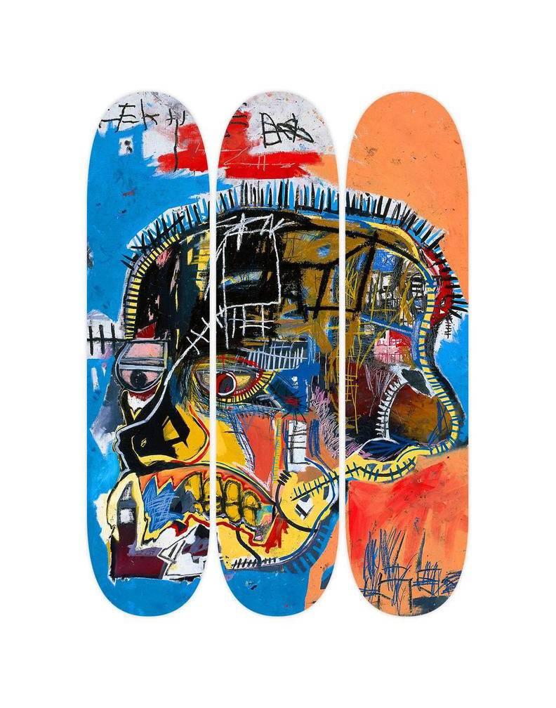 Ensemble de trois patineurs au crâne de Basquiat Skull, triptyque