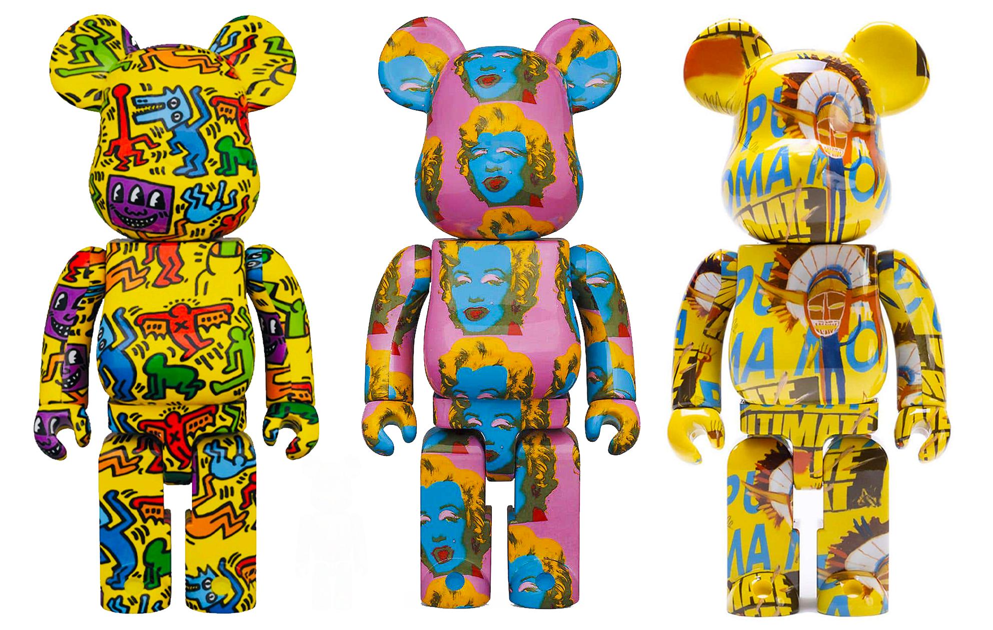 after Jean-Michel Basquiat Figurative Sculpture - Keith Haring, Andy Warhol, Jean-Michel Basquiat Bearbrick 400%: set of 3 works 