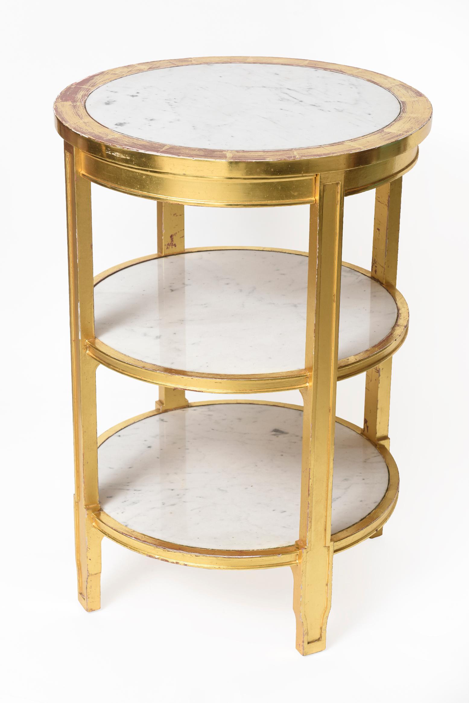 This beautiful tier table is a replica of a piece from Nelson Rockefeller's private collection. In 1937 Jean-Michel Frank designed Nelson Rockefeller’s famed Fifth Avenue apartment. During this time, he created many of his famous pieces. This
