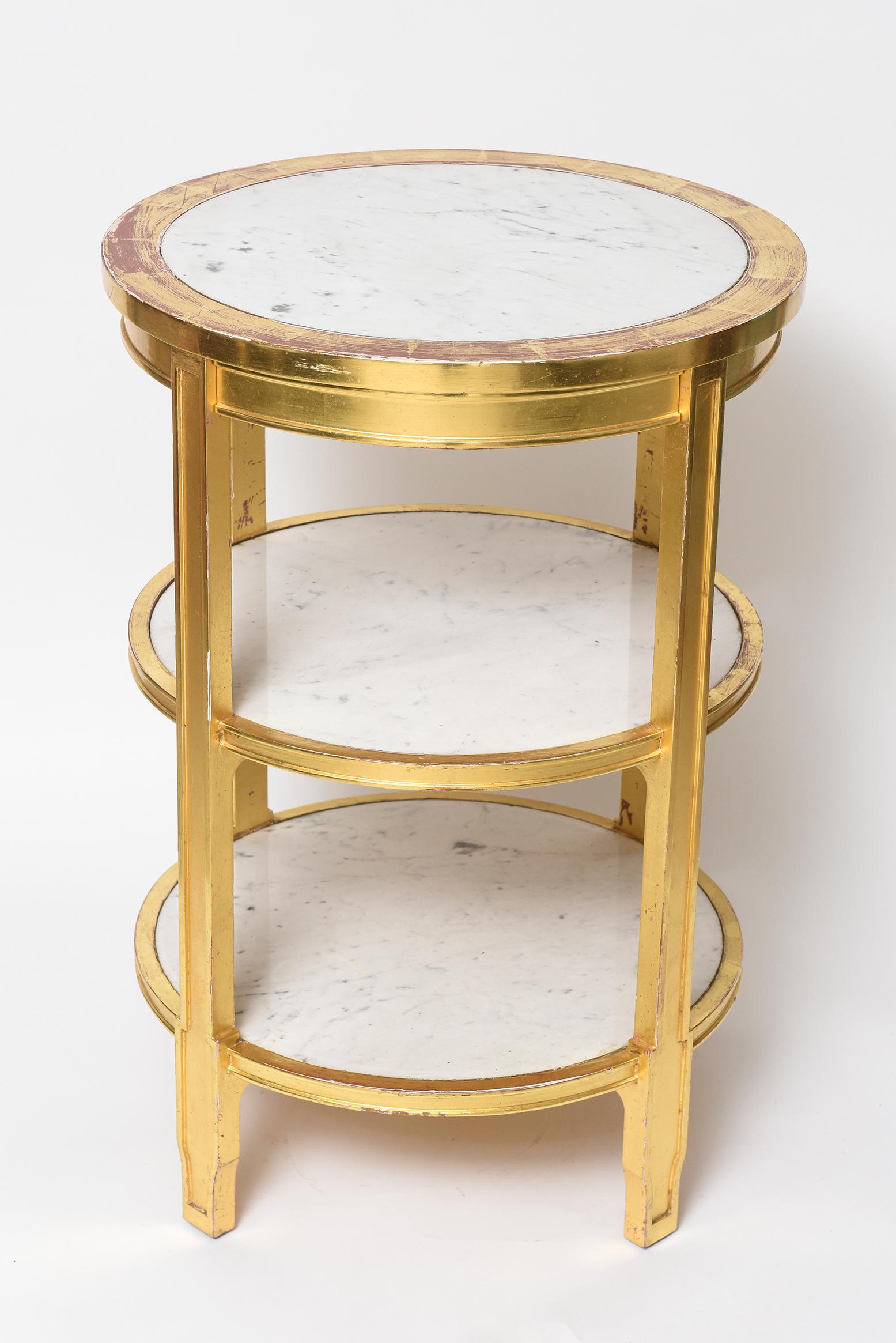 Art Deco After Jean-Michel Frank Giltwood and White Marble Three Tiered Table