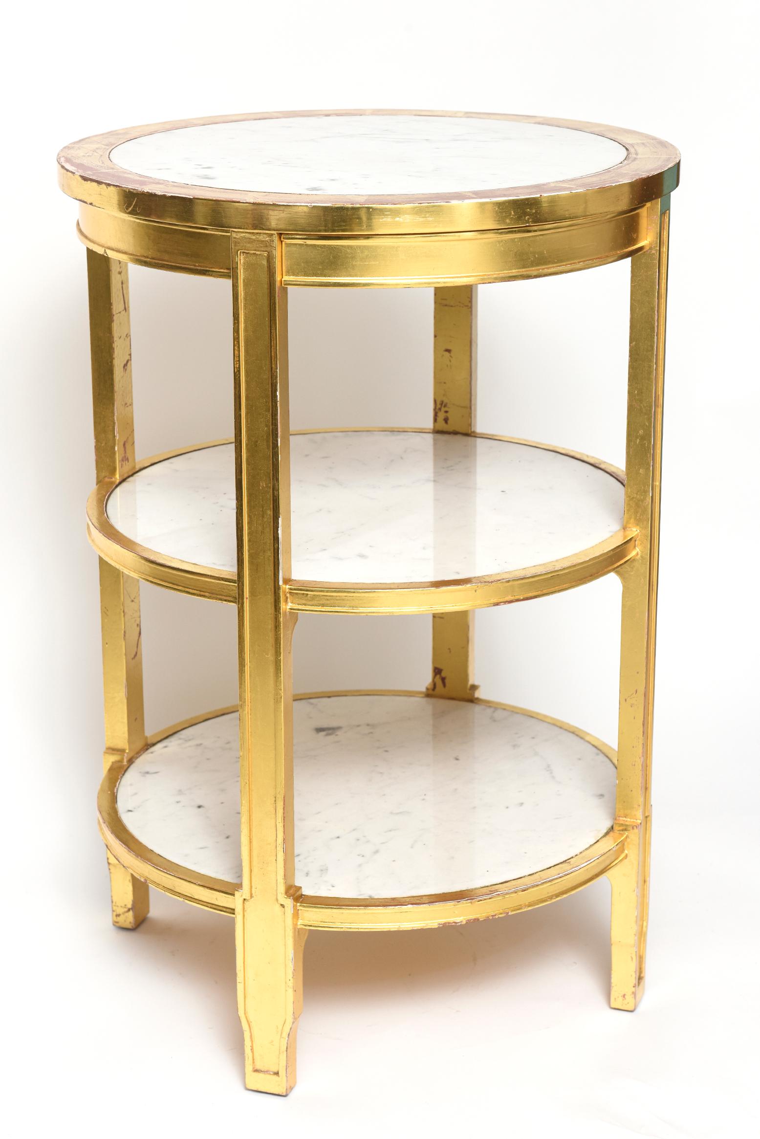 After Jean-Michel Frank Giltwood and White Marble Three Tiered Table In Good Condition In Miami Beach, FL