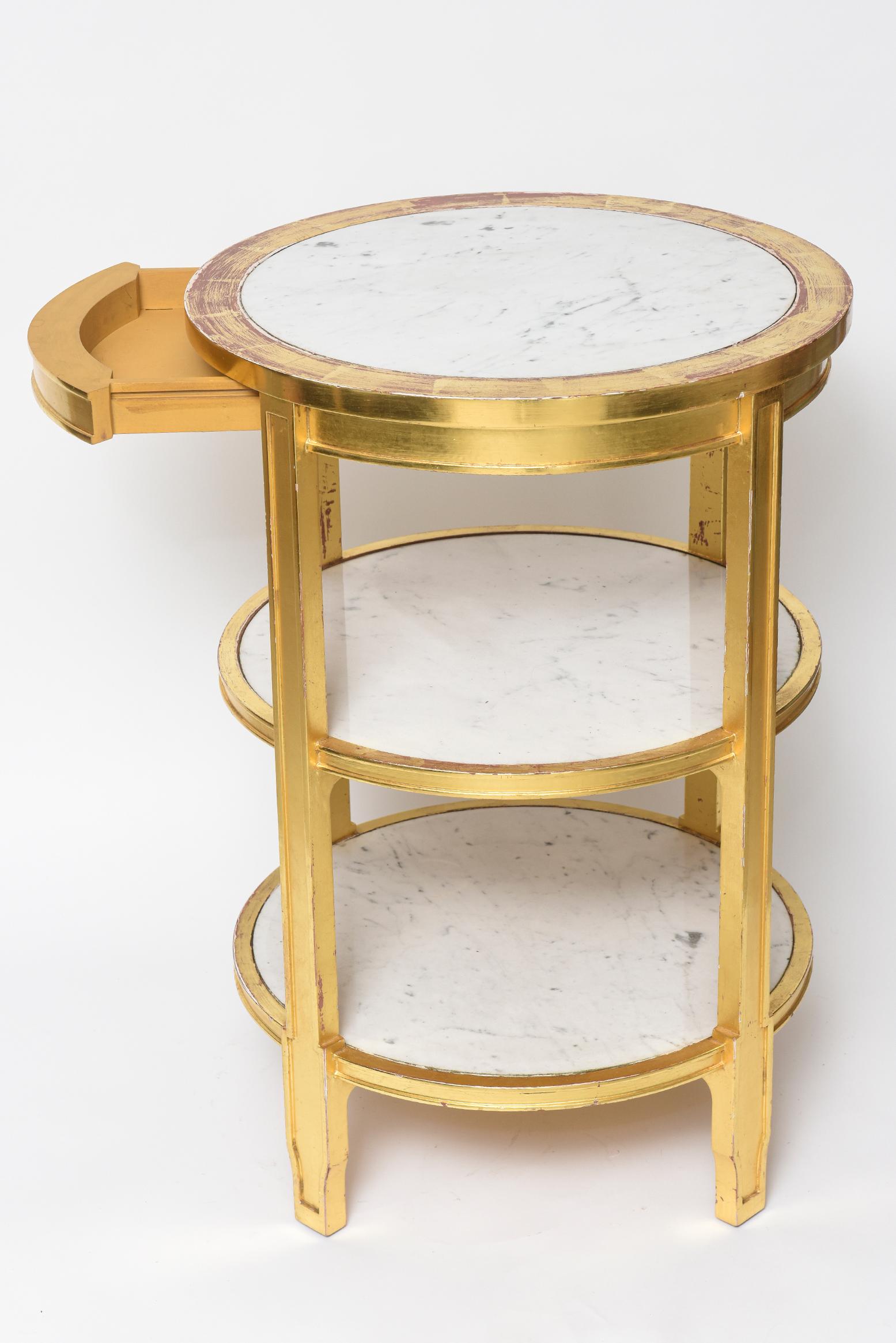 After Jean-Michel Frank Giltwood and White Marble Three Tiered Table 4