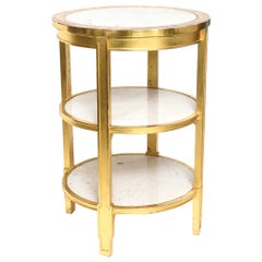 After Jean-Michel Frank Giltwood and White Marble Three Tiered Table