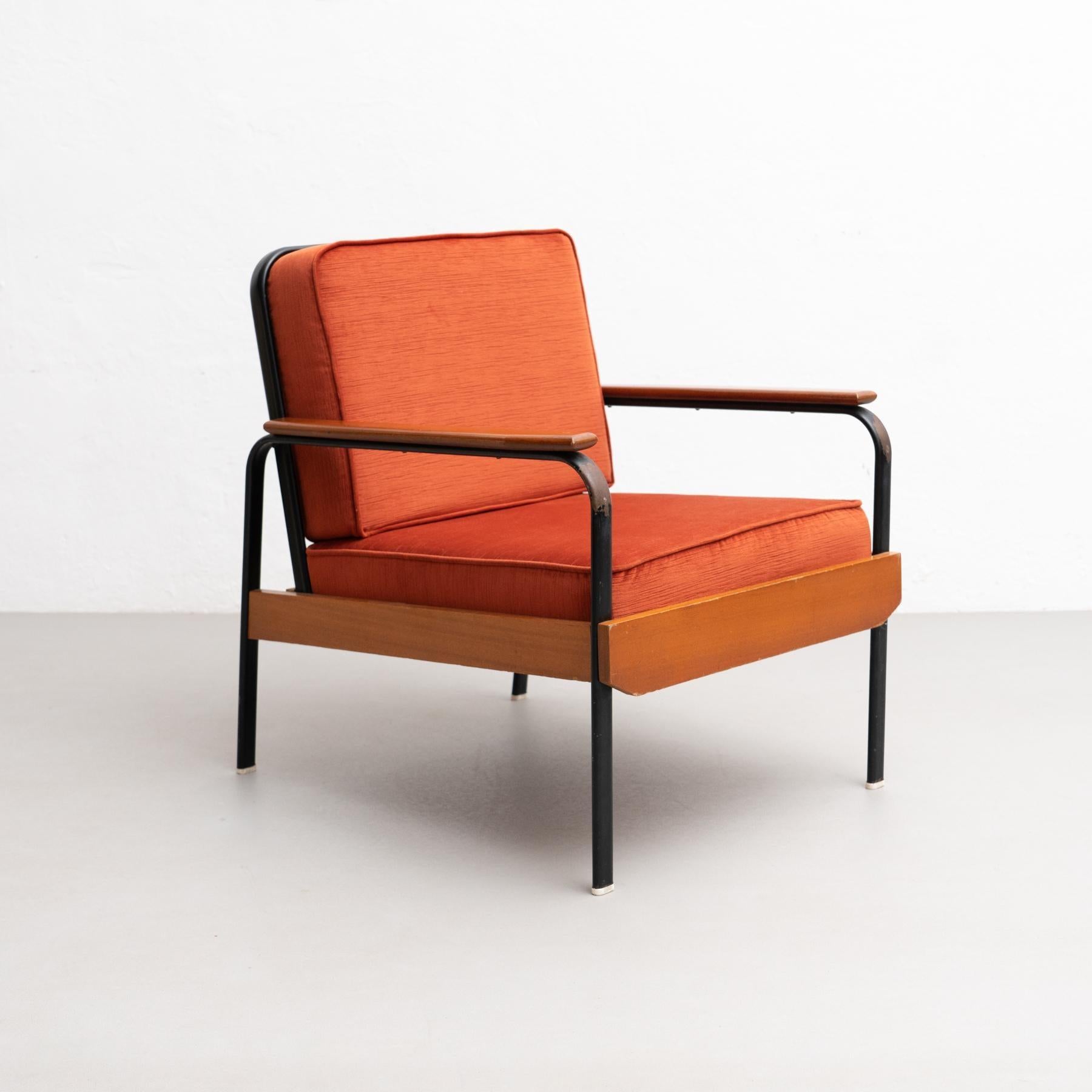 After Jean Prouve French Mid-Century Modern Wood and Metal Easy Chair For Sale 6