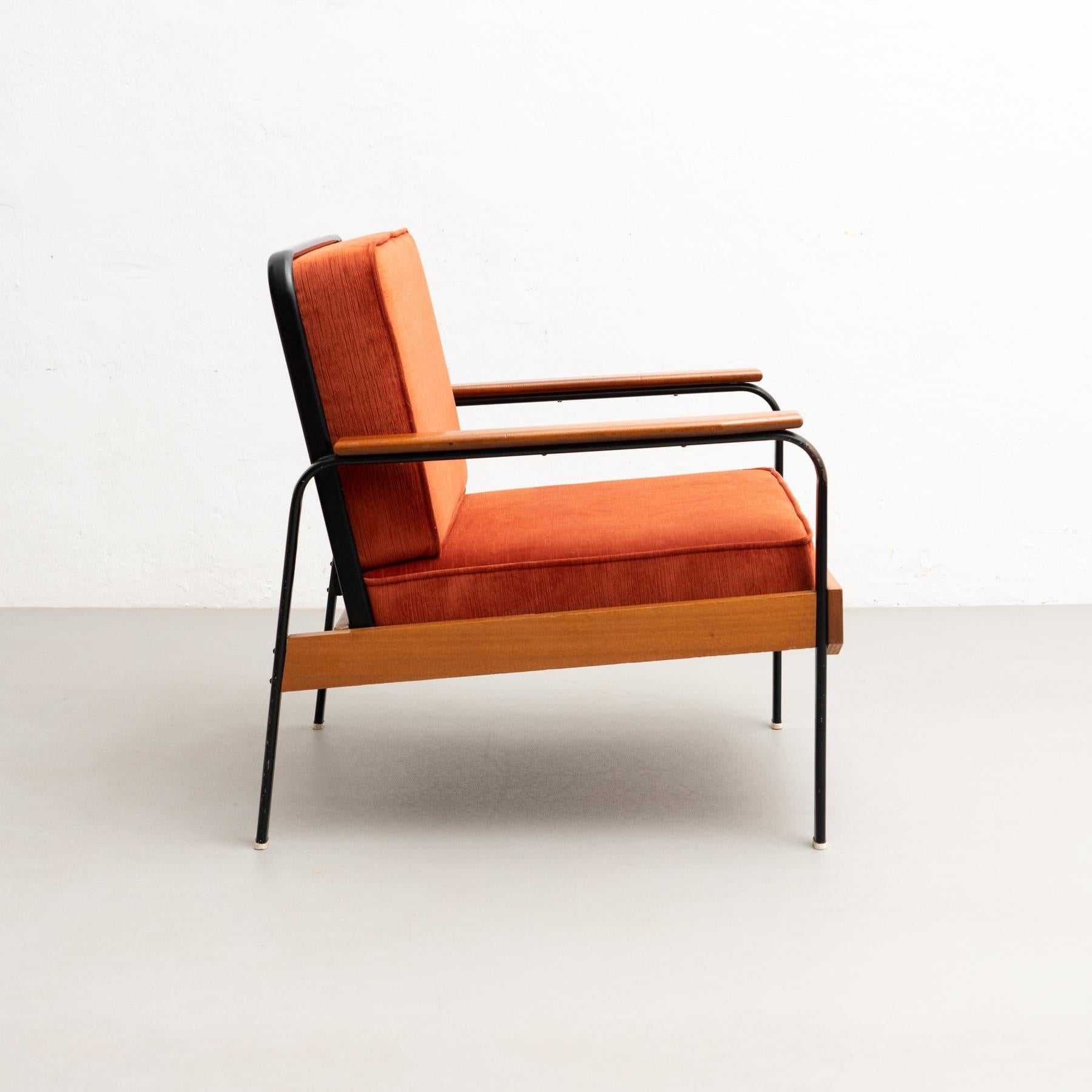 After Jean Prouve French Mid-Century Modern Wood and Metal Easy Chair For Sale 7