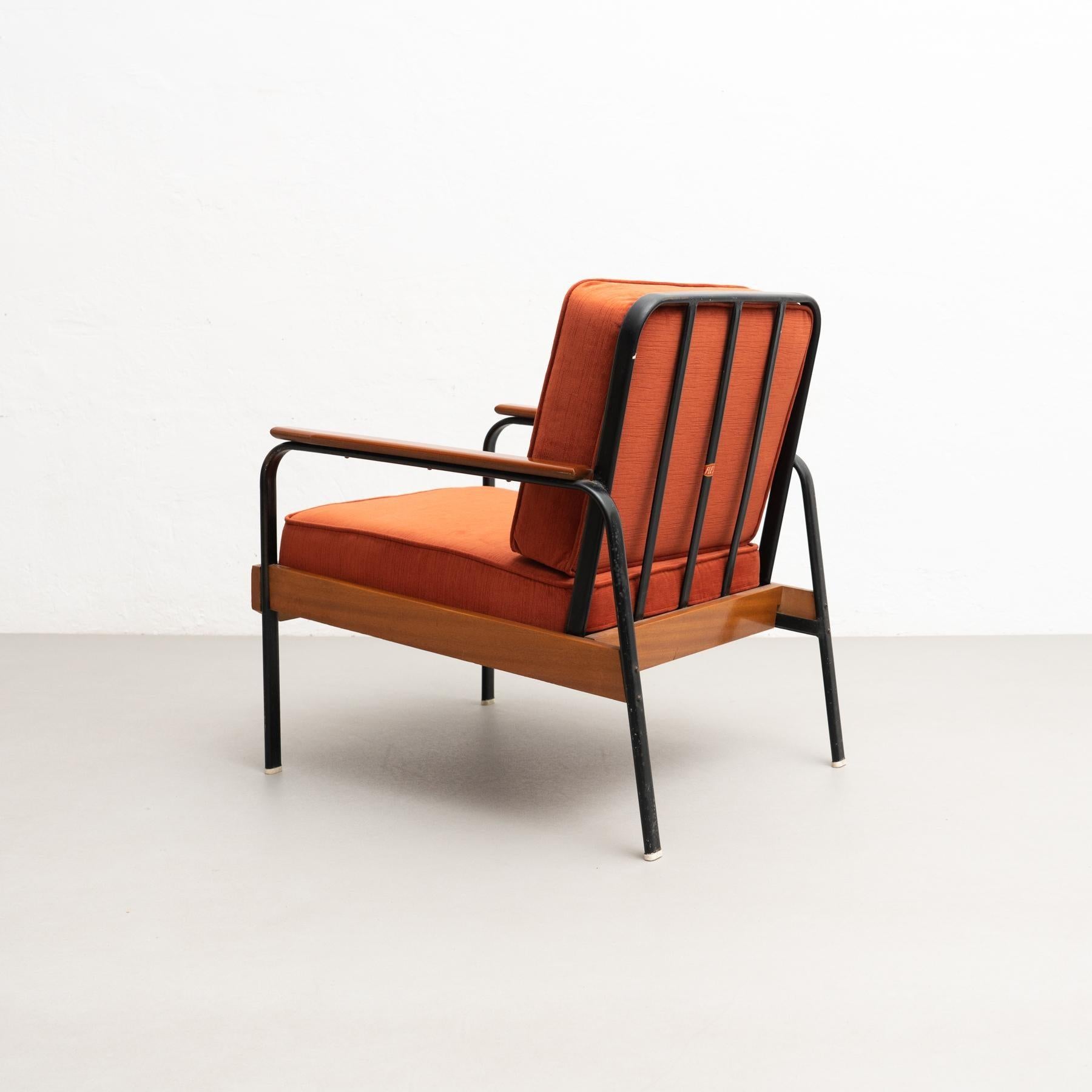After Jean Prouve French Mid-Century Modern Wood and Metal Easy Chair For Sale 7