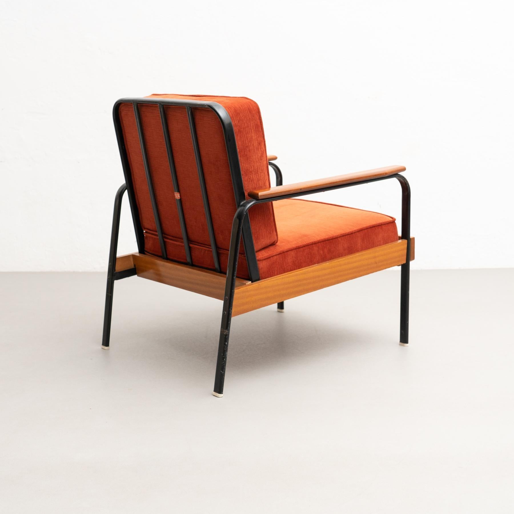 After Jean Prouve French Mid-Century Modern Wood and Metal Easy Chair For Sale 8