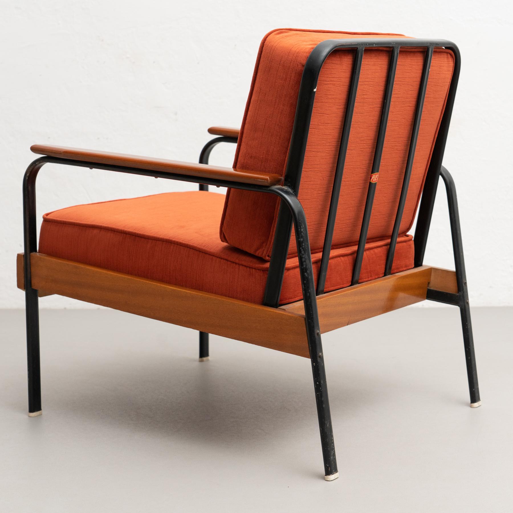 After Jean Prouve French Mid-Century Modern Wood and Metal Easy Chair For Sale 8