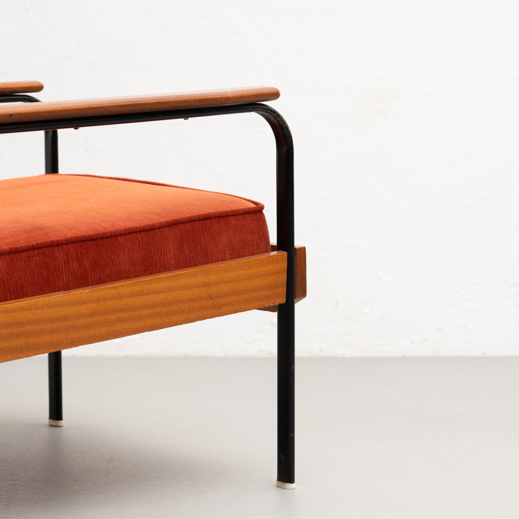 After Jean Prouve French Mid-Century Modern Wood and Metal Easy Chair For Sale 9