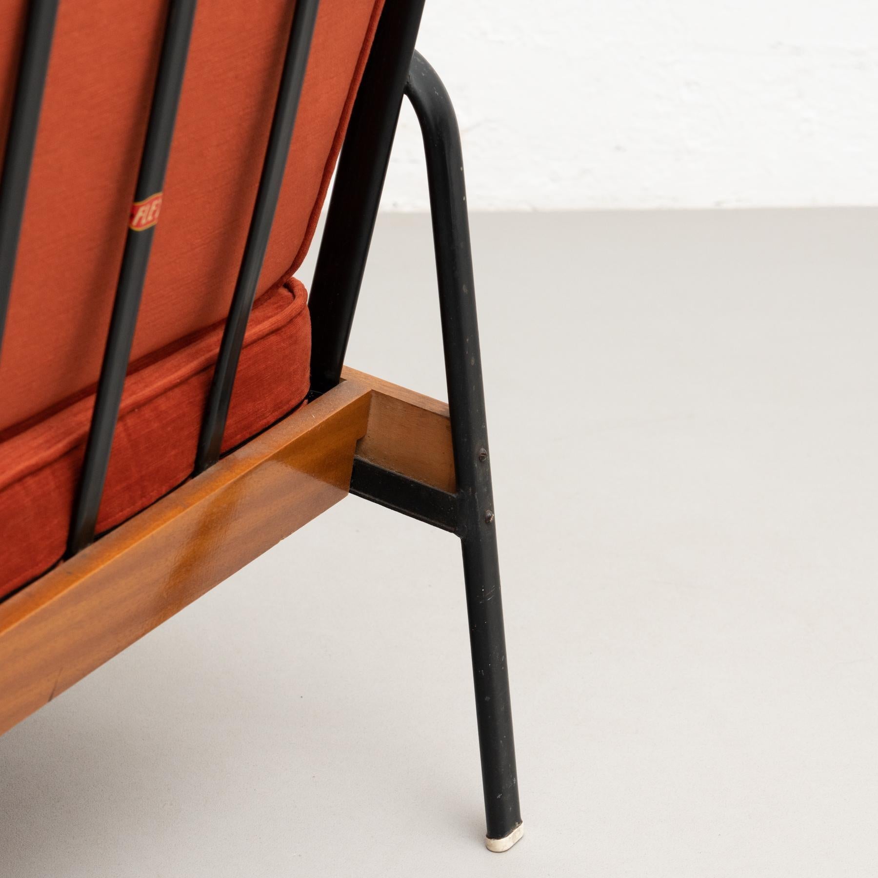 After Jean Prouve French Mid-Century Modern Wood and Metal Easy Chair For Sale 9
