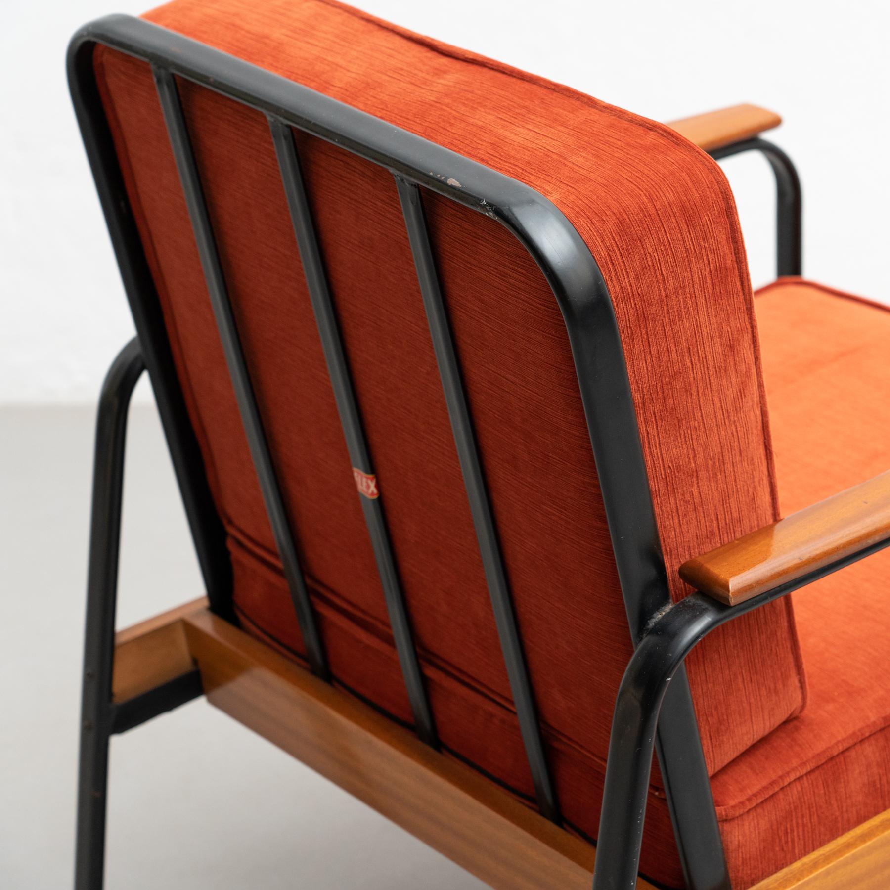 After Jean Prouve French Mid-Century Modern Wood and Metal Easy Chair For Sale 10