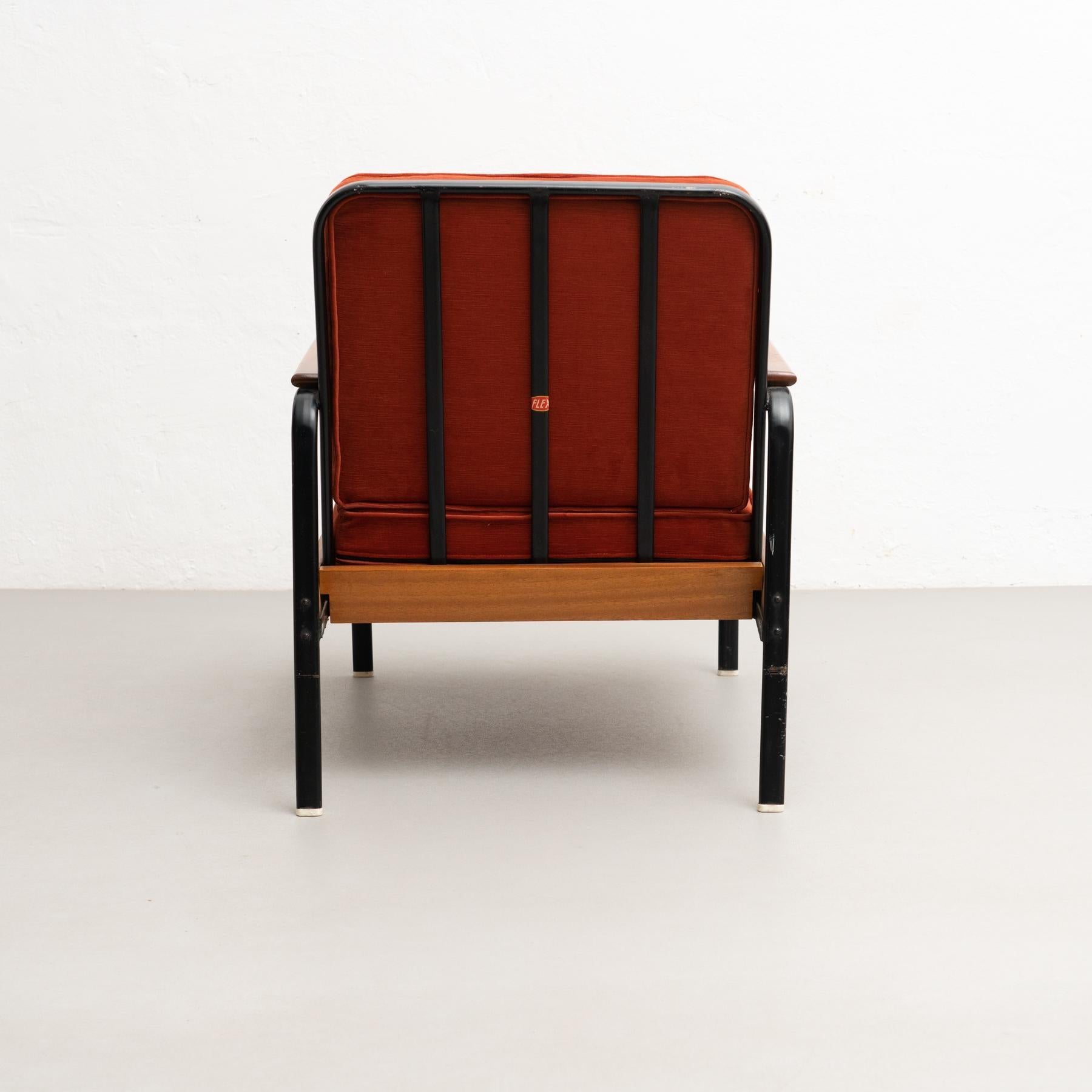 After Jean Prouve French Mid-Century Modern Wood and Metal Easy Chair For Sale 11