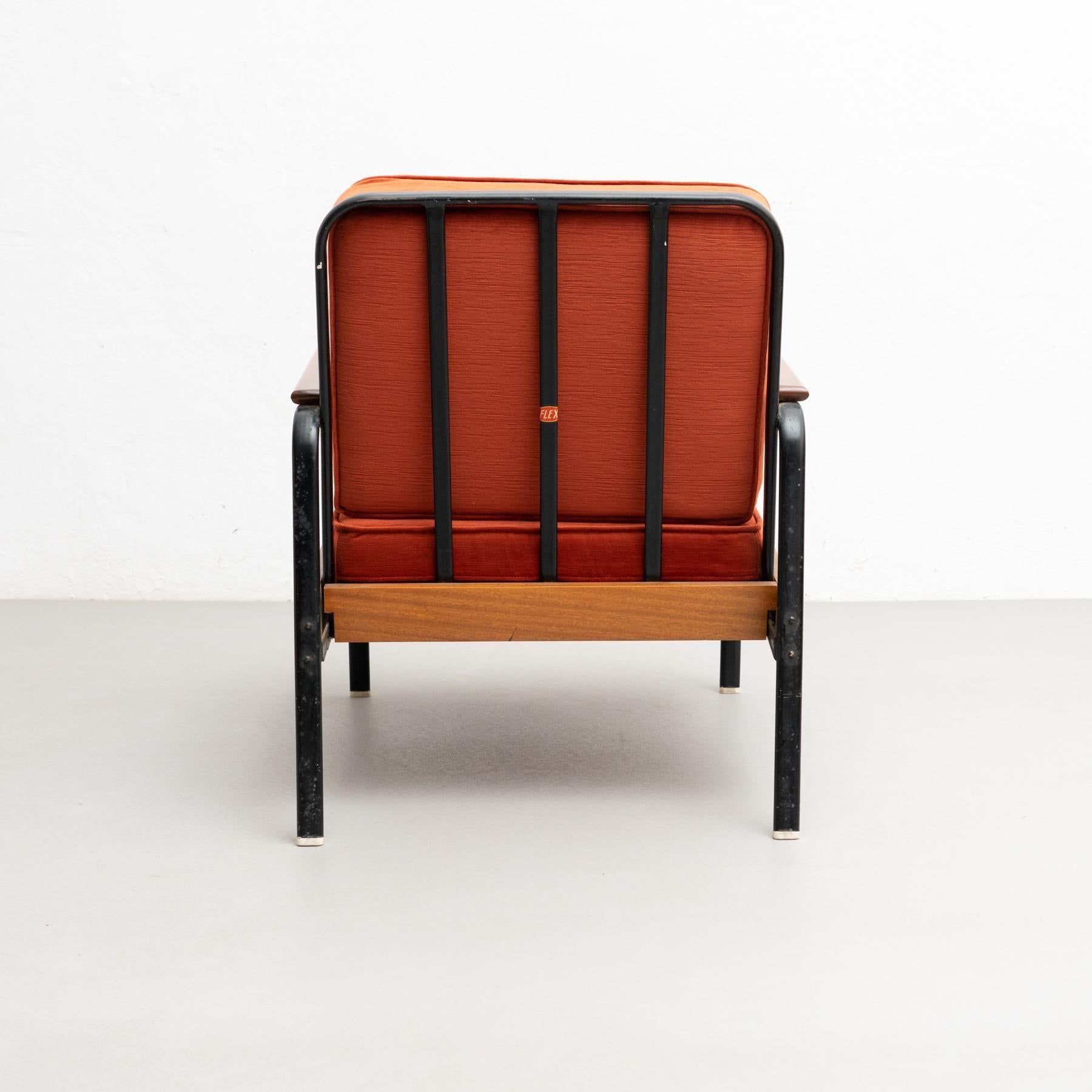 After Jean Prouve French Mid-Century Modern Wood and Metal Easy Chair For Sale 11