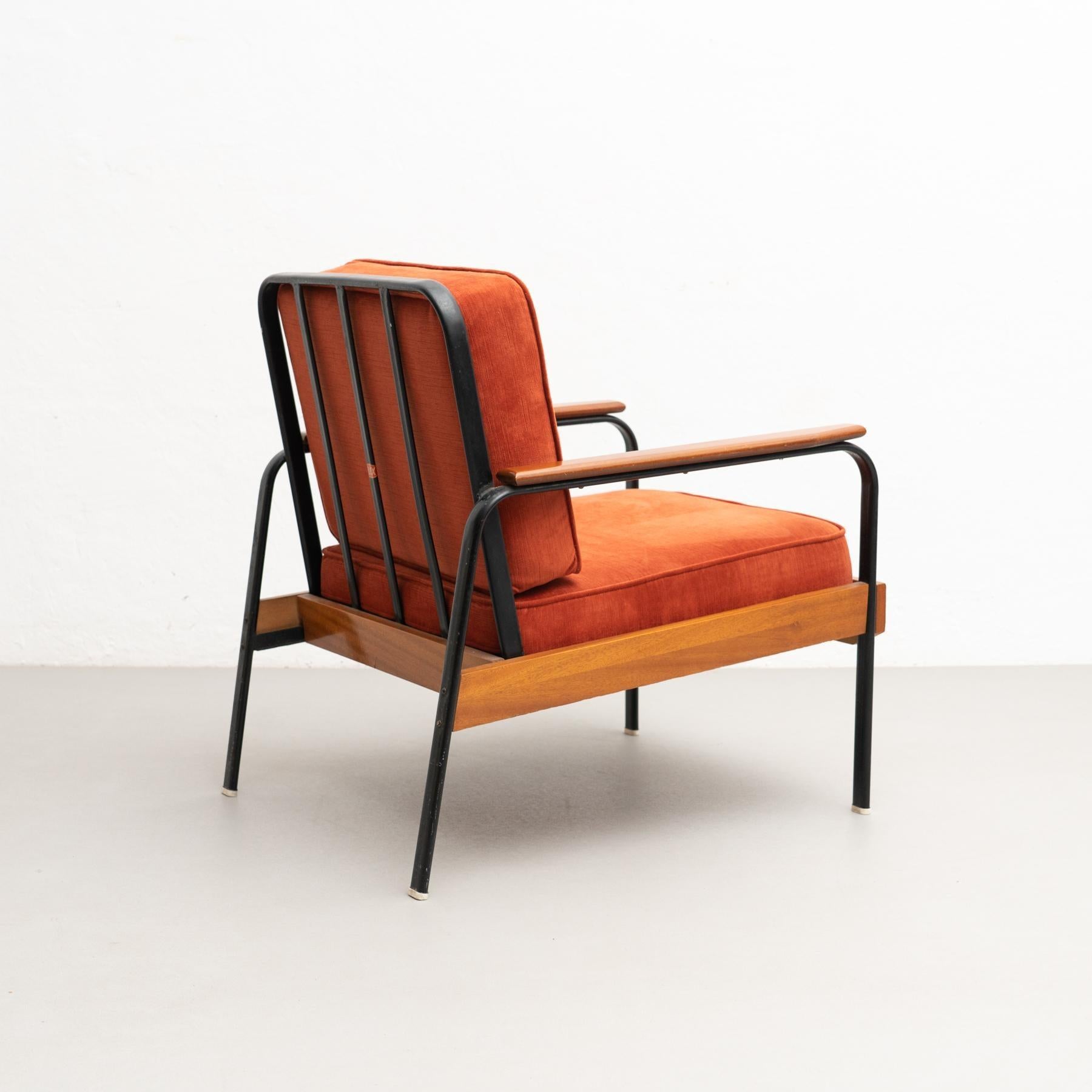 After Jean Prouve French Mid-Century Modern Wood and Metal Easy Chair For Sale 12