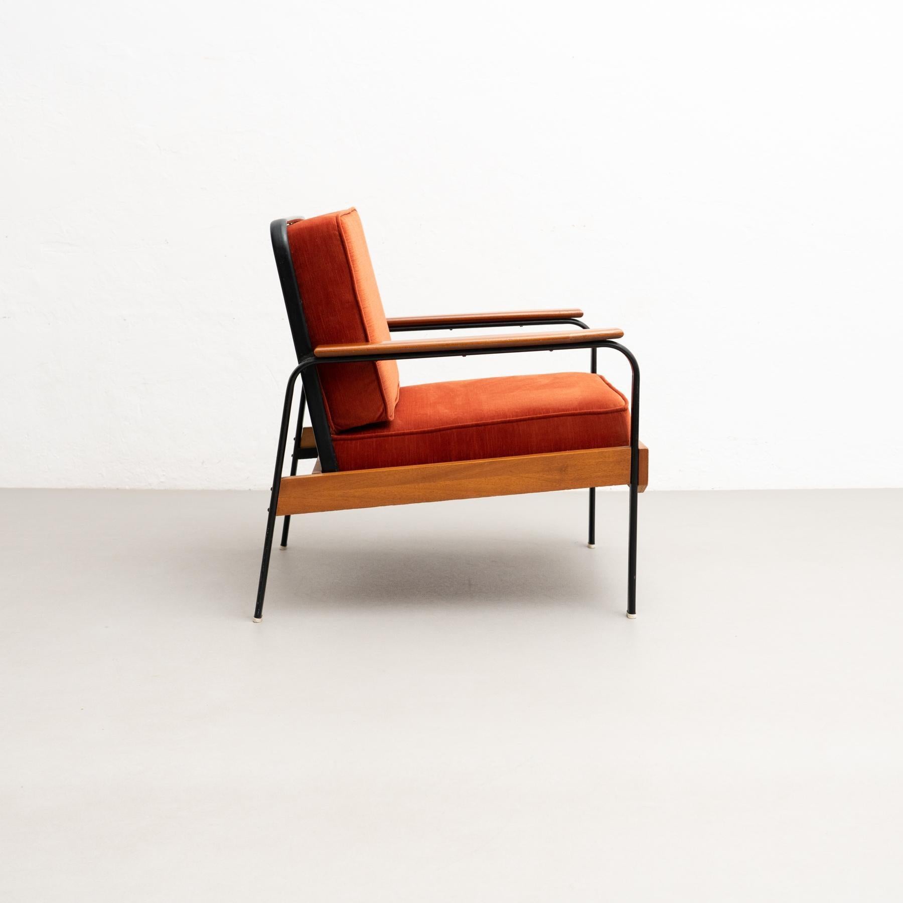 After Jean Prouve French Mid-Century Modern Wood and Metal Easy Chair For Sale 13