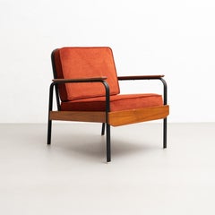 After Jean Prouve French Mid-Century Modern Wood and Metal Easy Chair