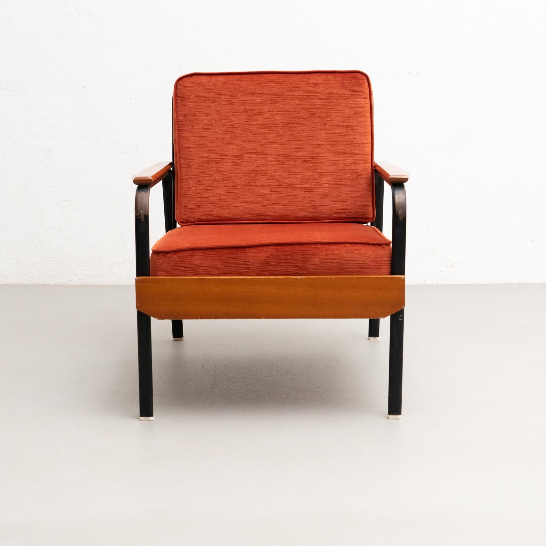 After Jean Prouve French Mid-Century Modern Wood and Metal Easy Chair For Sale 2