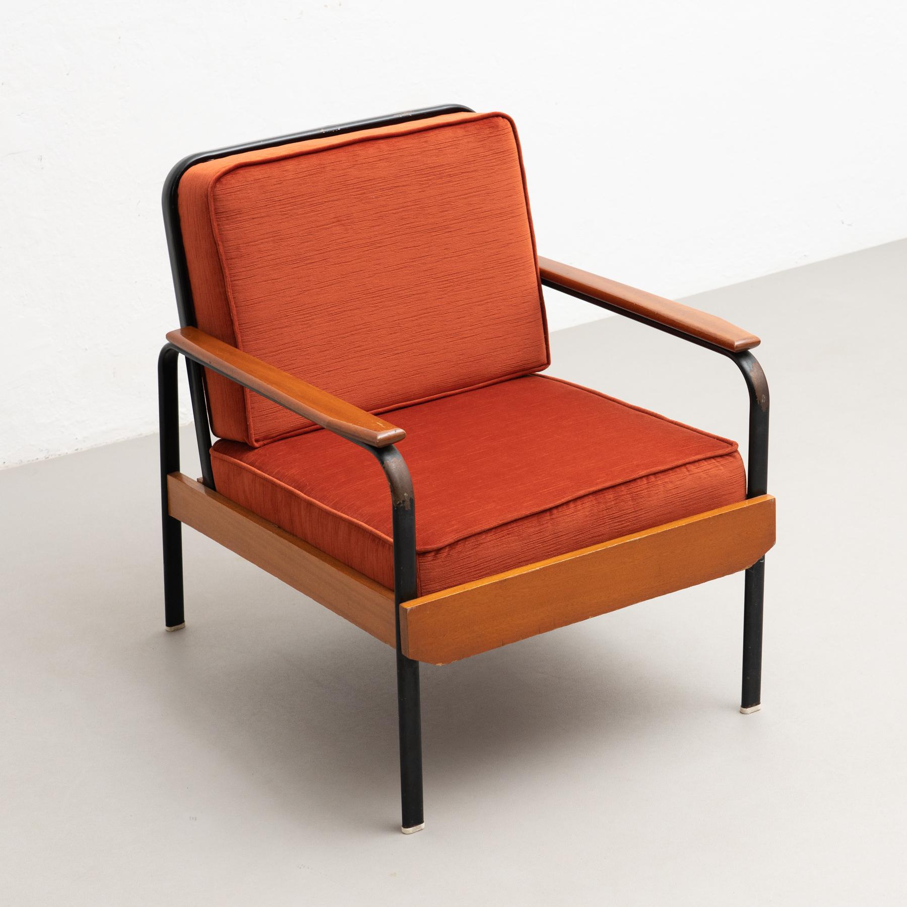 After Jean Prouve French Mid-Century Modern Wood and Metal Easy Chair For Sale 3