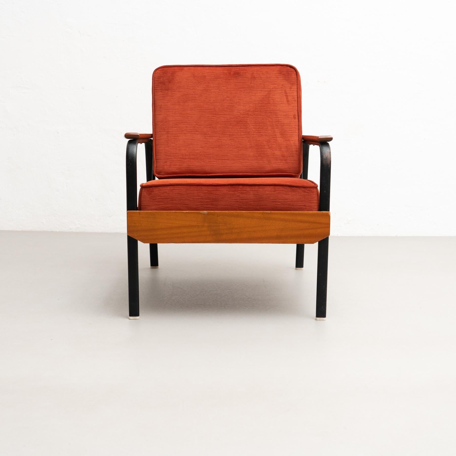 After Jean Prouve French Mid-Century Modern Wood and Metal Easy Chair For Sale 3