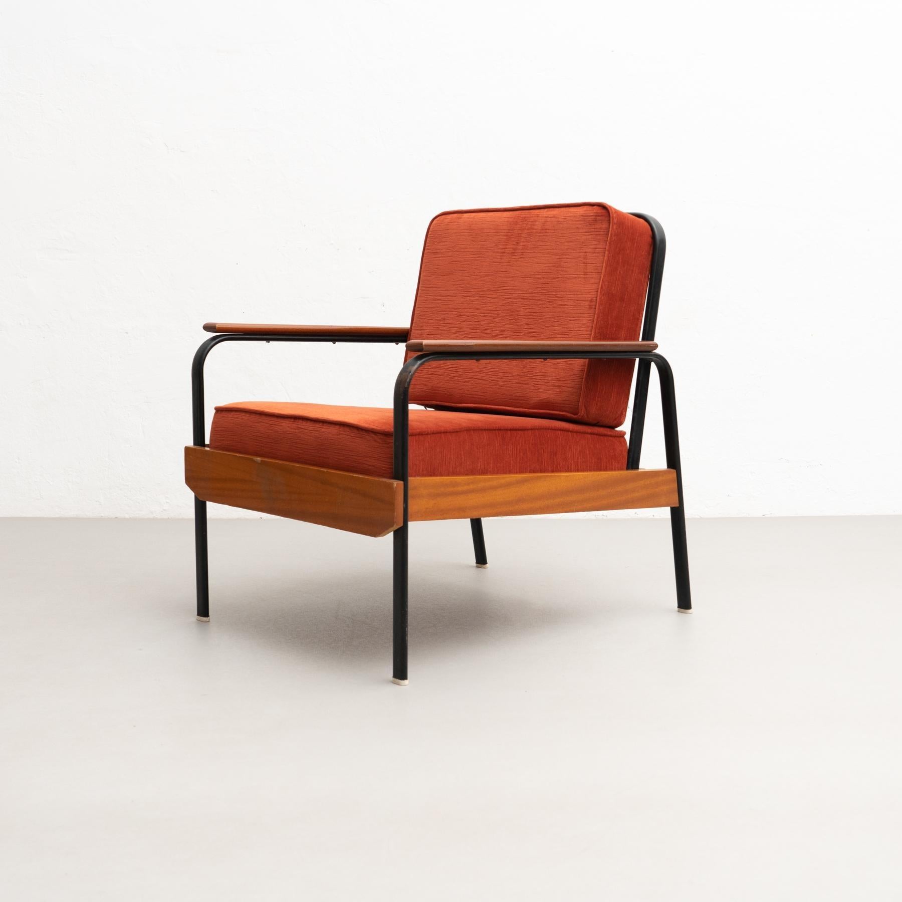 After Jean Prouve French Mid-Century Modern Wood and Metal Easy Chair For Sale 4