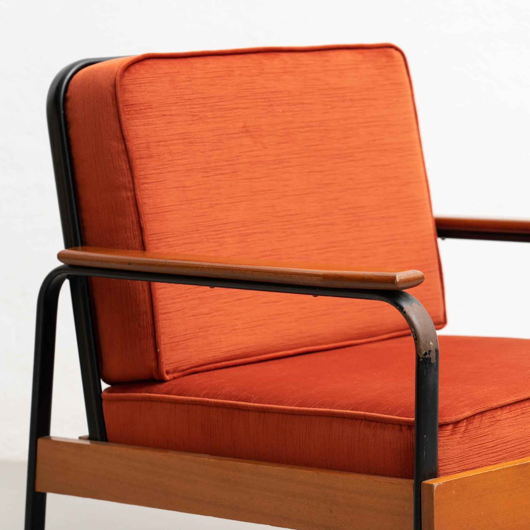 After Jean Prouve French Mid-Century Modern Wood and Metal Easy Chair For Sale 5