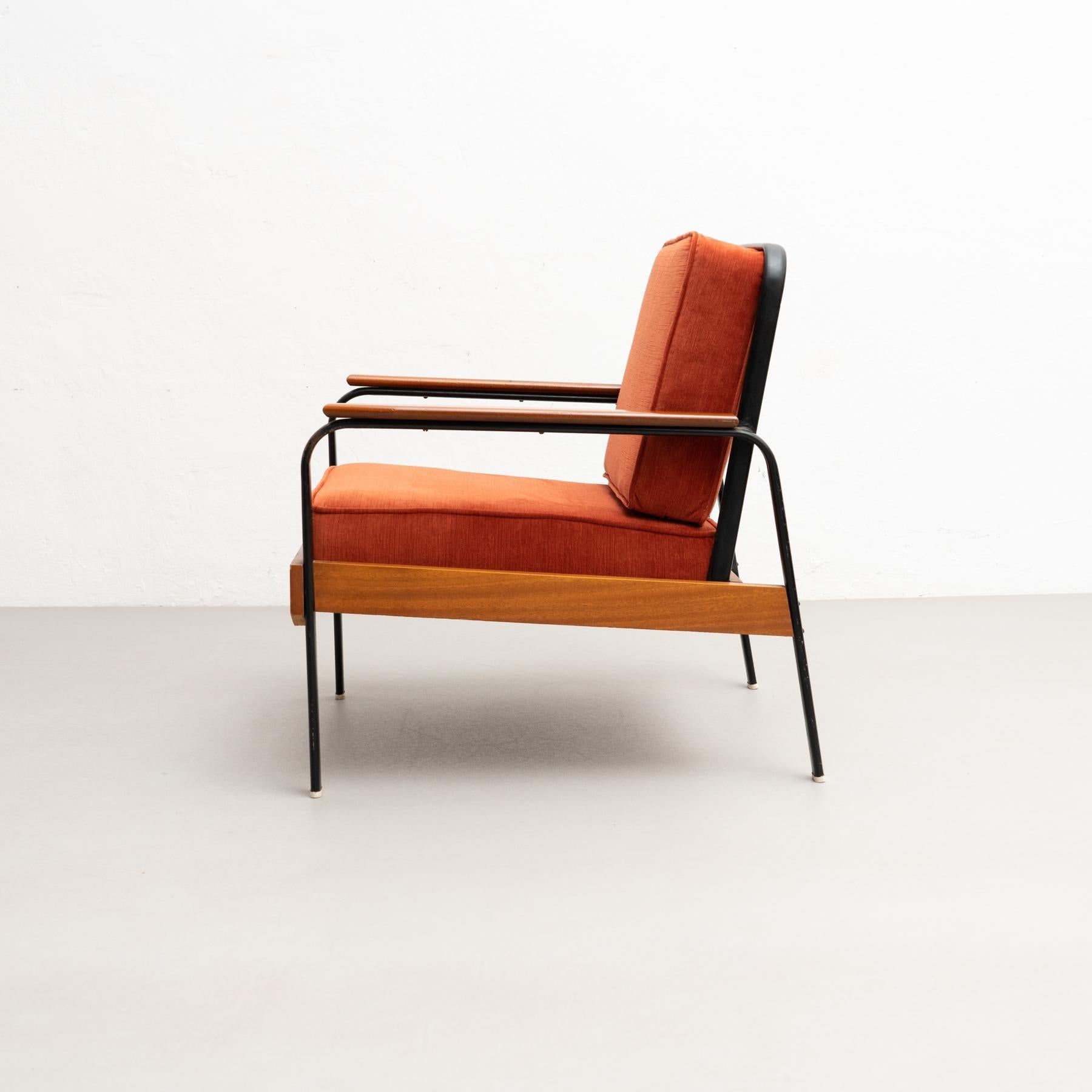 After Jean Prouve French Mid-Century Modern Wood and Metal Easy Chair For Sale 5