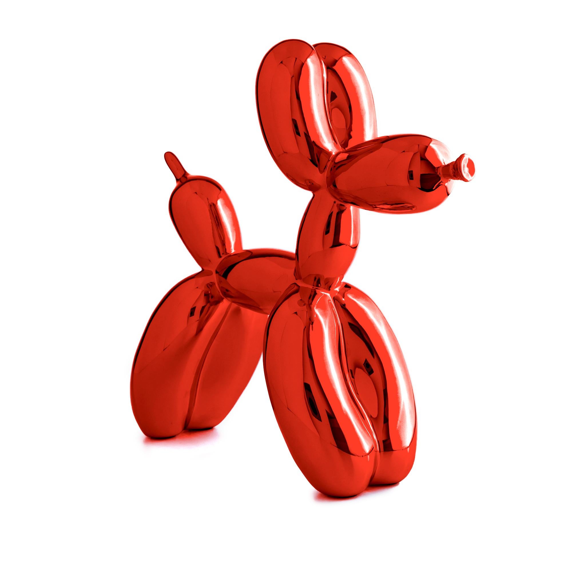 This Red Balloon Dog sculpture is a limited edition of 300 pieces inspired by the iconic Balloon Dog works made famous by Jeff Koons. A contemporary Pop Art collectible, the sculpture captures the playful scale and high-gloss aesthetic associated