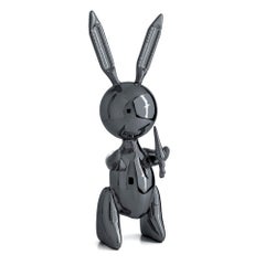 Balloon Rabbit XL - Graphite Black Sculpture After Jeff Koons