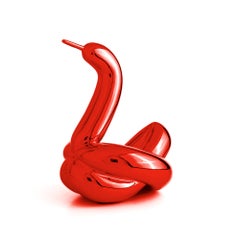 Red Balloon Swan Sculpture, Cold Cast Resin, Limited Edition