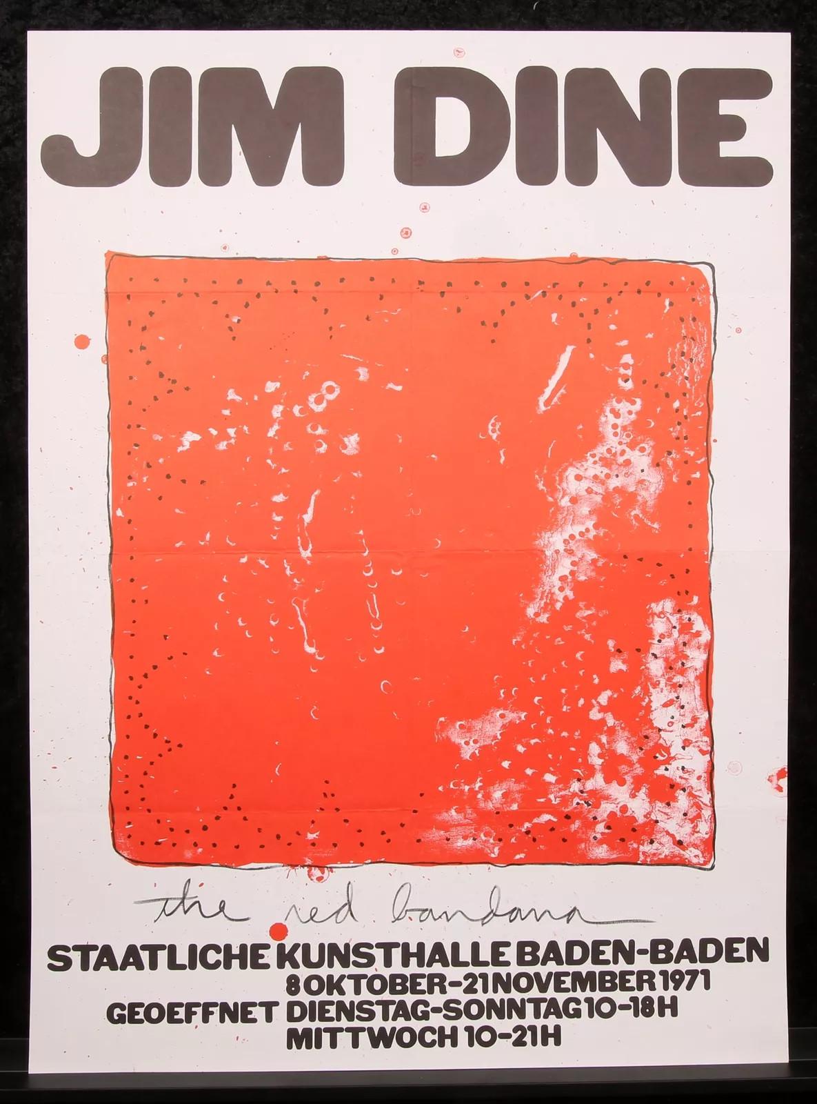 Jim Dine
The Red Bandana
Offset Lithograph
1971
30.75 x 22 inches (78 x 56 cm)
Unsigned as issued
COA provided

*Condition: Folding creases. Otherwise good vintage condition. Vibrant colors.

Original poster produced for Jim Dine's 1971 exhibition