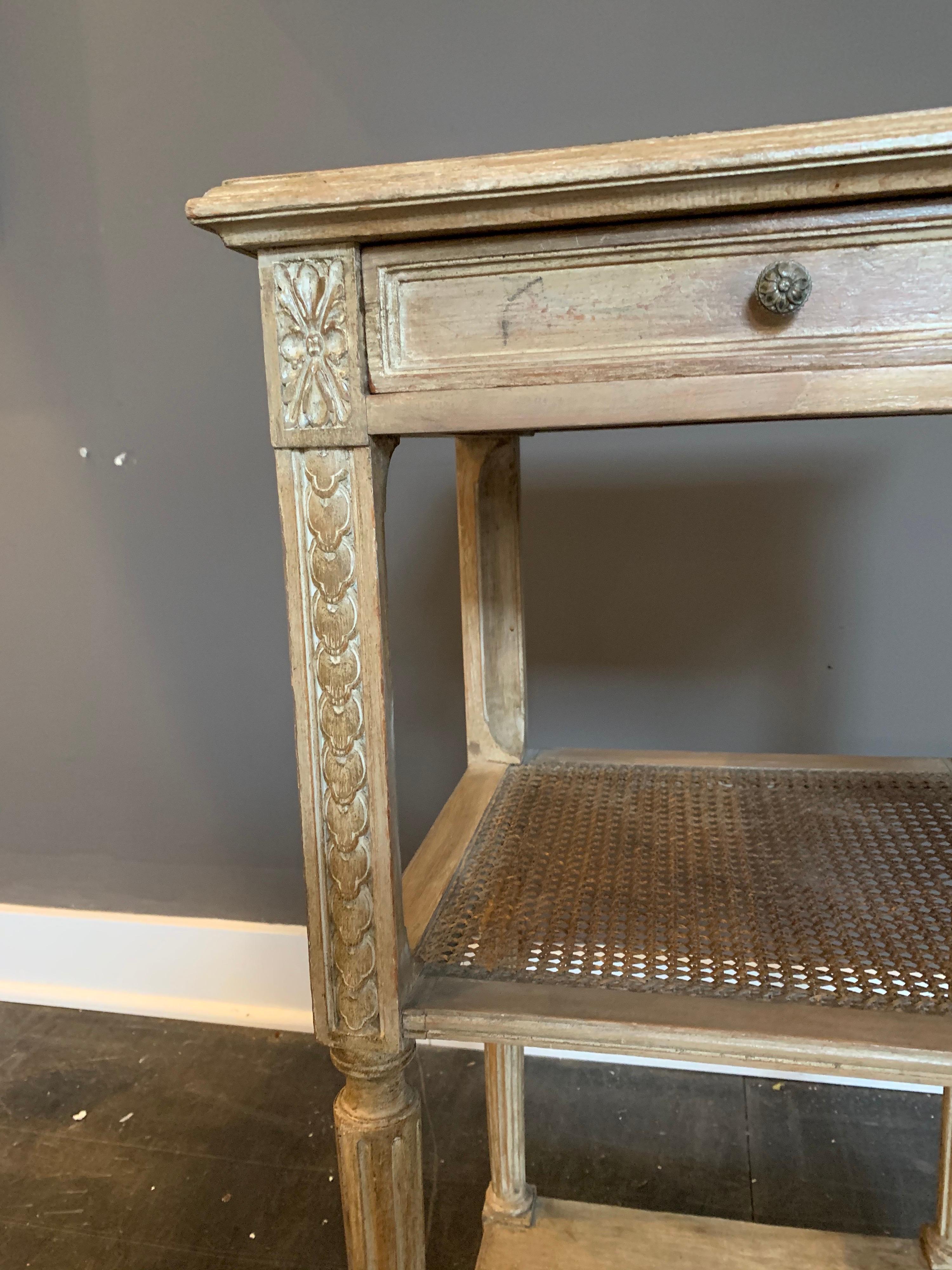 Cane After JMF Petite French, Louis XVI Style Oak Side Table For Sale