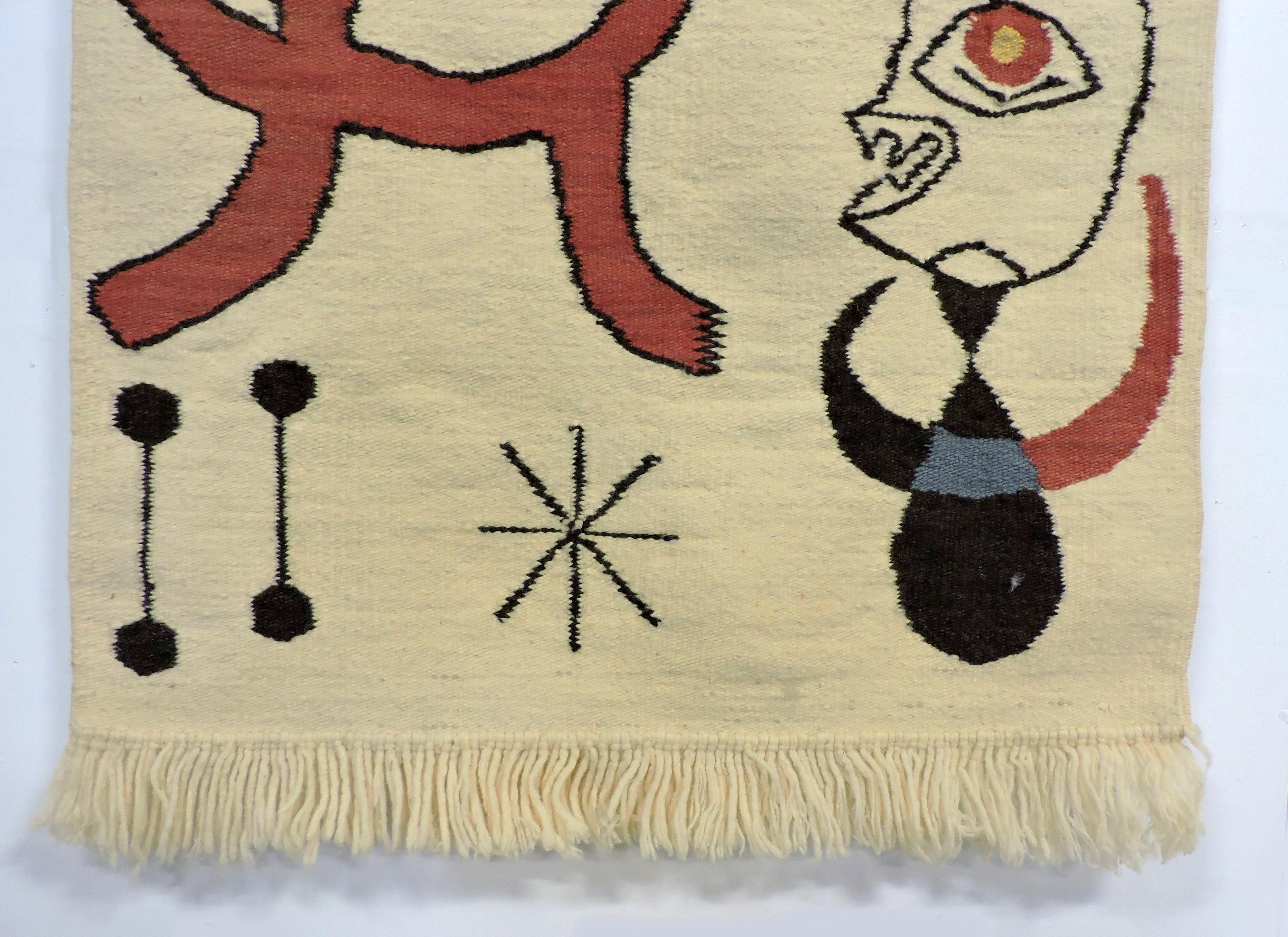 Mid-Century Modern After Joan Miro Mid Century Modern Abstract Handwoven Textile Art Tapestry For Sale