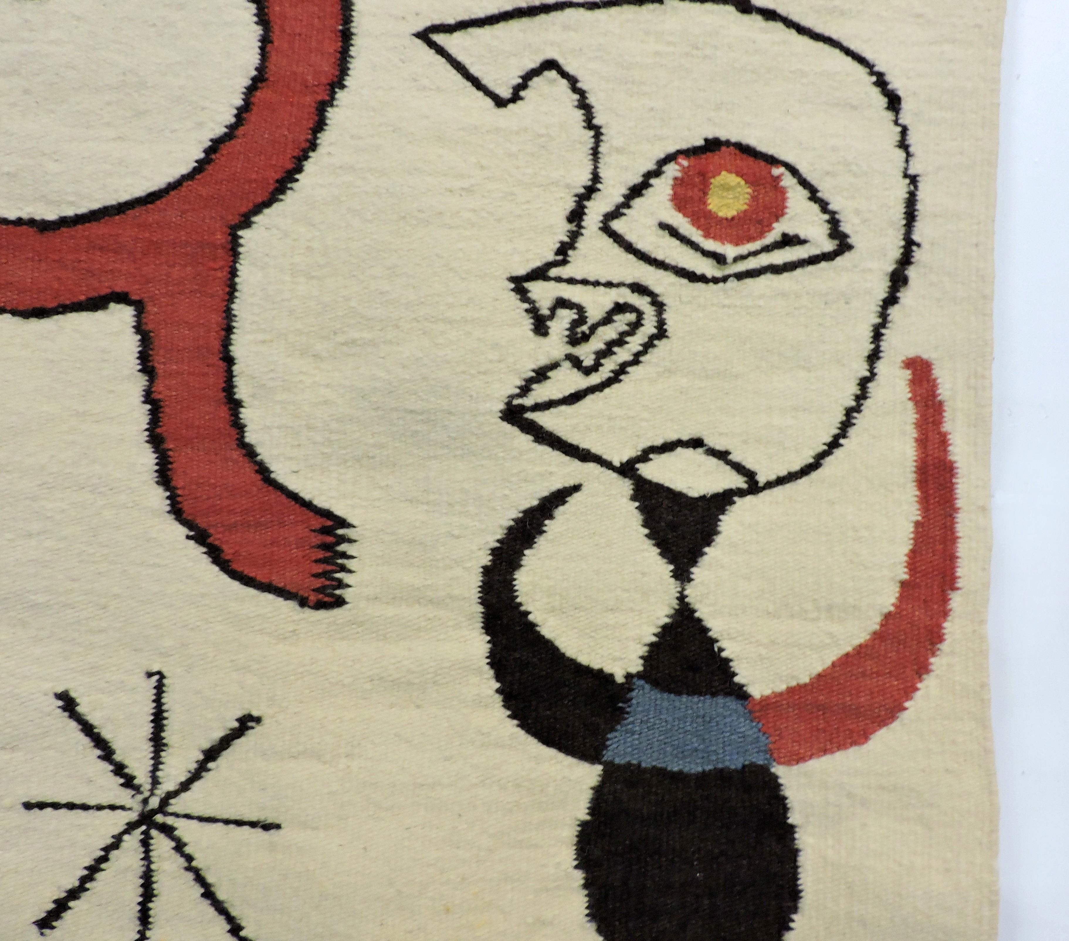American After Joan Miro Mid Century Modern Abstract Handwoven Textile Art Tapestry For Sale