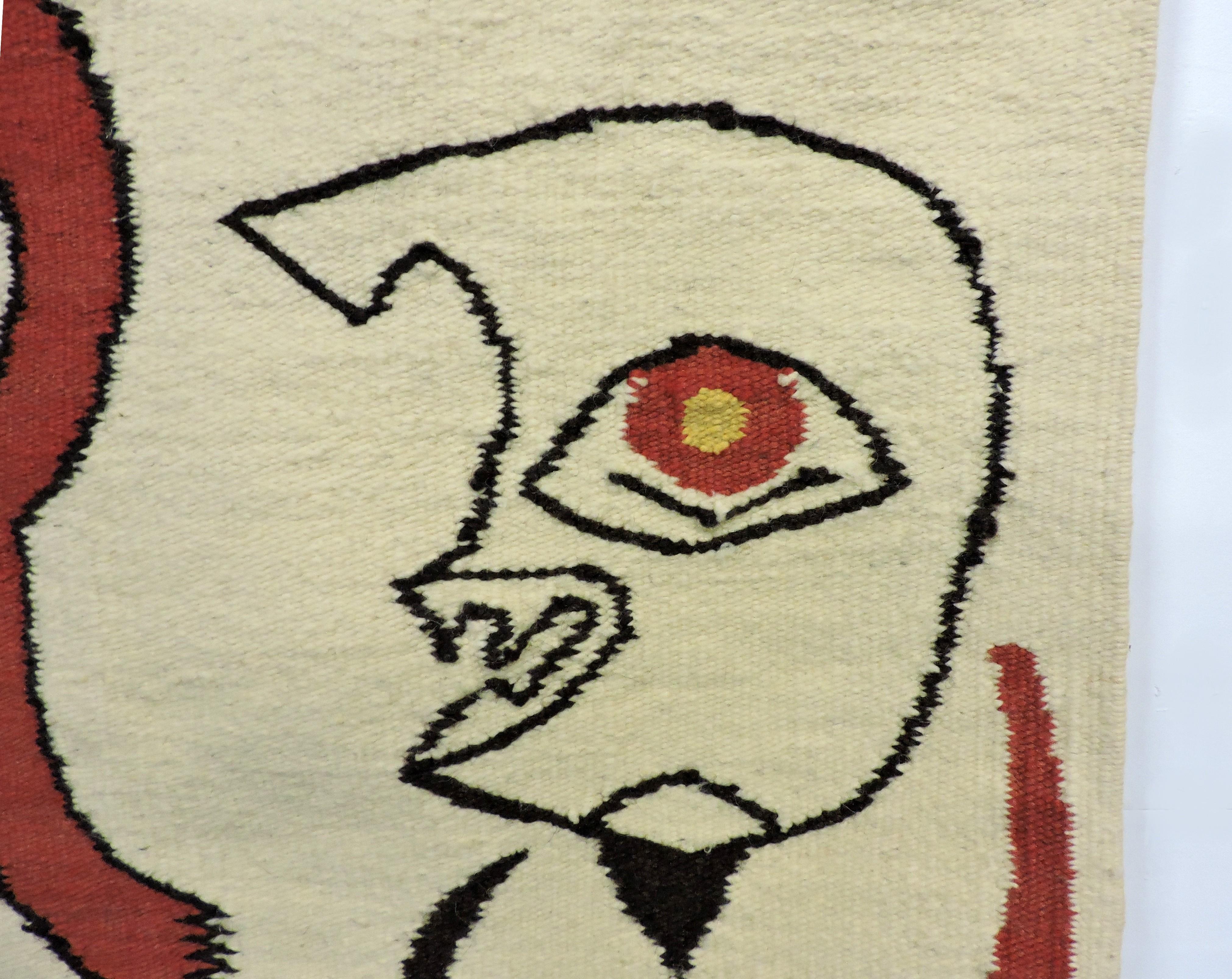 Hand-Woven After Joan Miro Mid Century Modern Abstract Handwoven Textile Art Tapestry For Sale