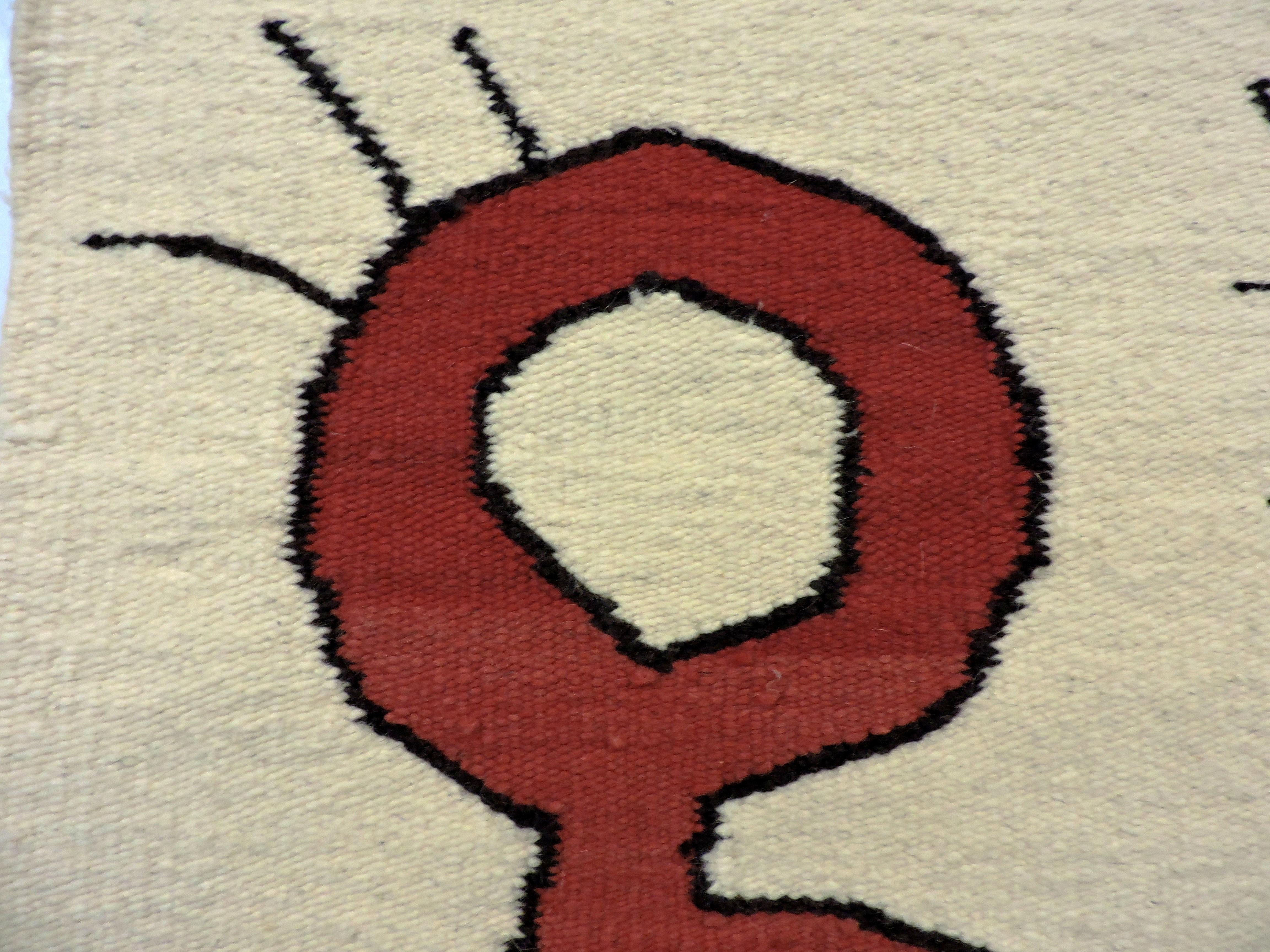 After Joan Miro Mid Century Modern Abstract Handwoven Textile Art Tapestry In Good Condition For Sale In Chesterfield, NJ