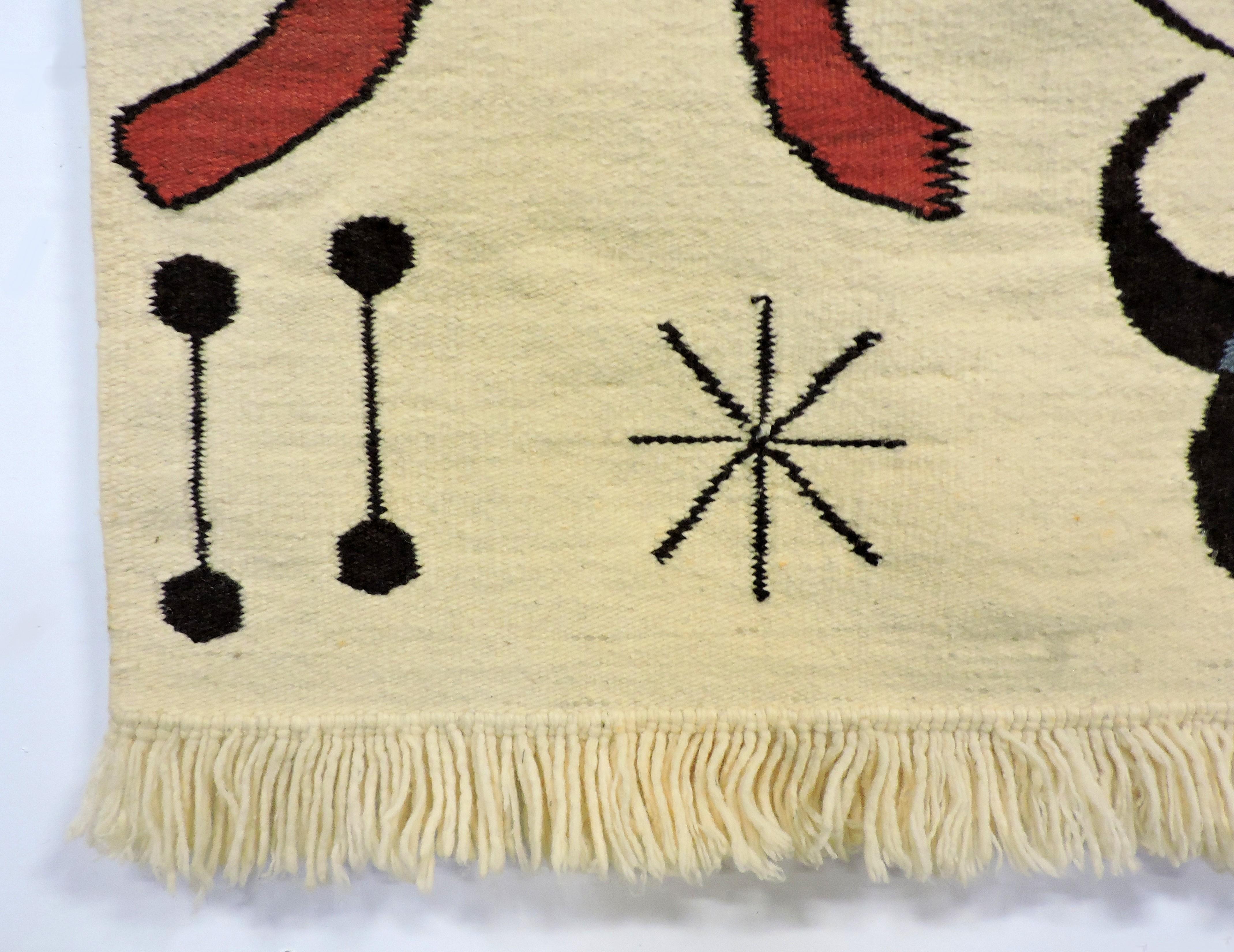 Late 20th Century After Joan Miro Mid Century Modern Abstract Handwoven Textile Art Tapestry For Sale