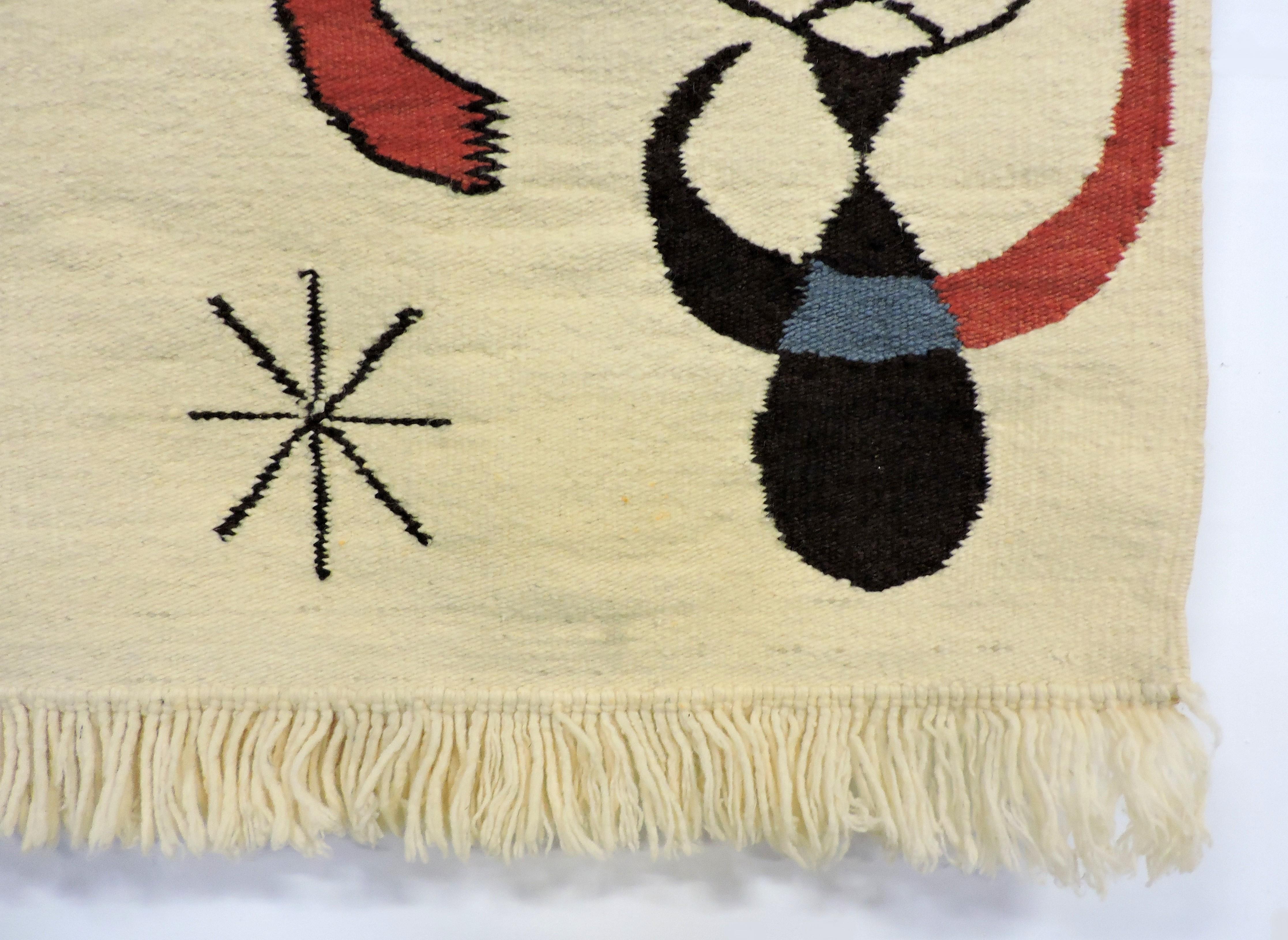 Wool After Joan Miro Mid Century Modern Abstract Handwoven Textile Art Tapestry For Sale