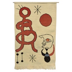 After Joan Miro Mid Century Modern Abstract Handwoven Textile Art Tapestry