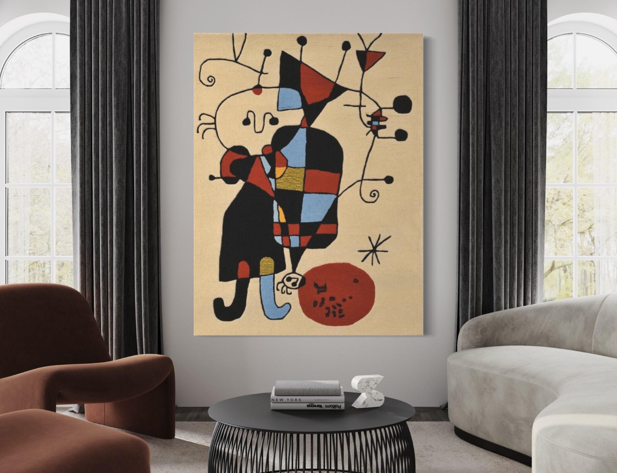 Personnages et Chien devant le Soleil, After Mirò, Tapestry, Limited Edition 2