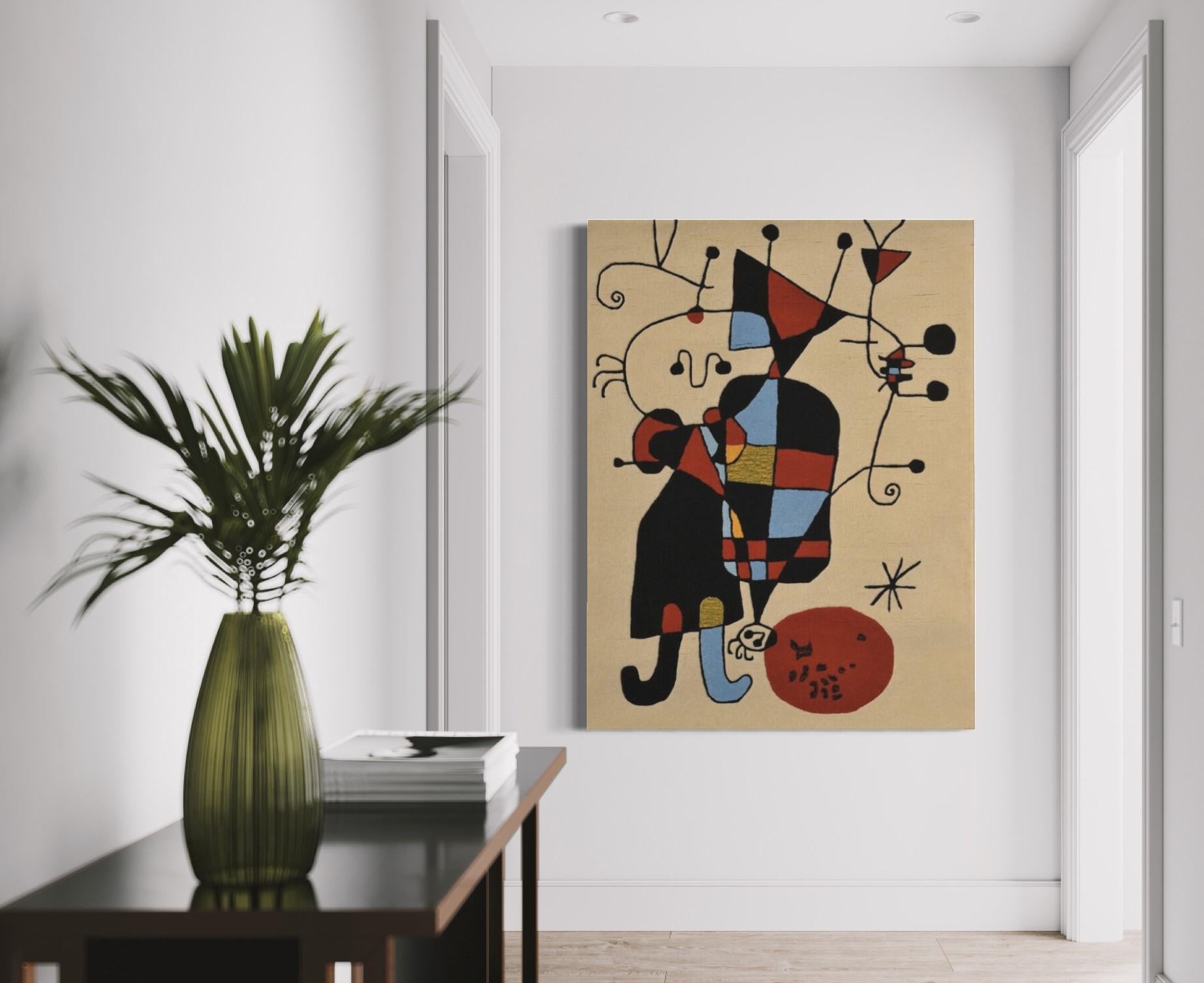 Personnages et Chien devant le Soleil, After Mirò, Tapestry, Limited Edition 3