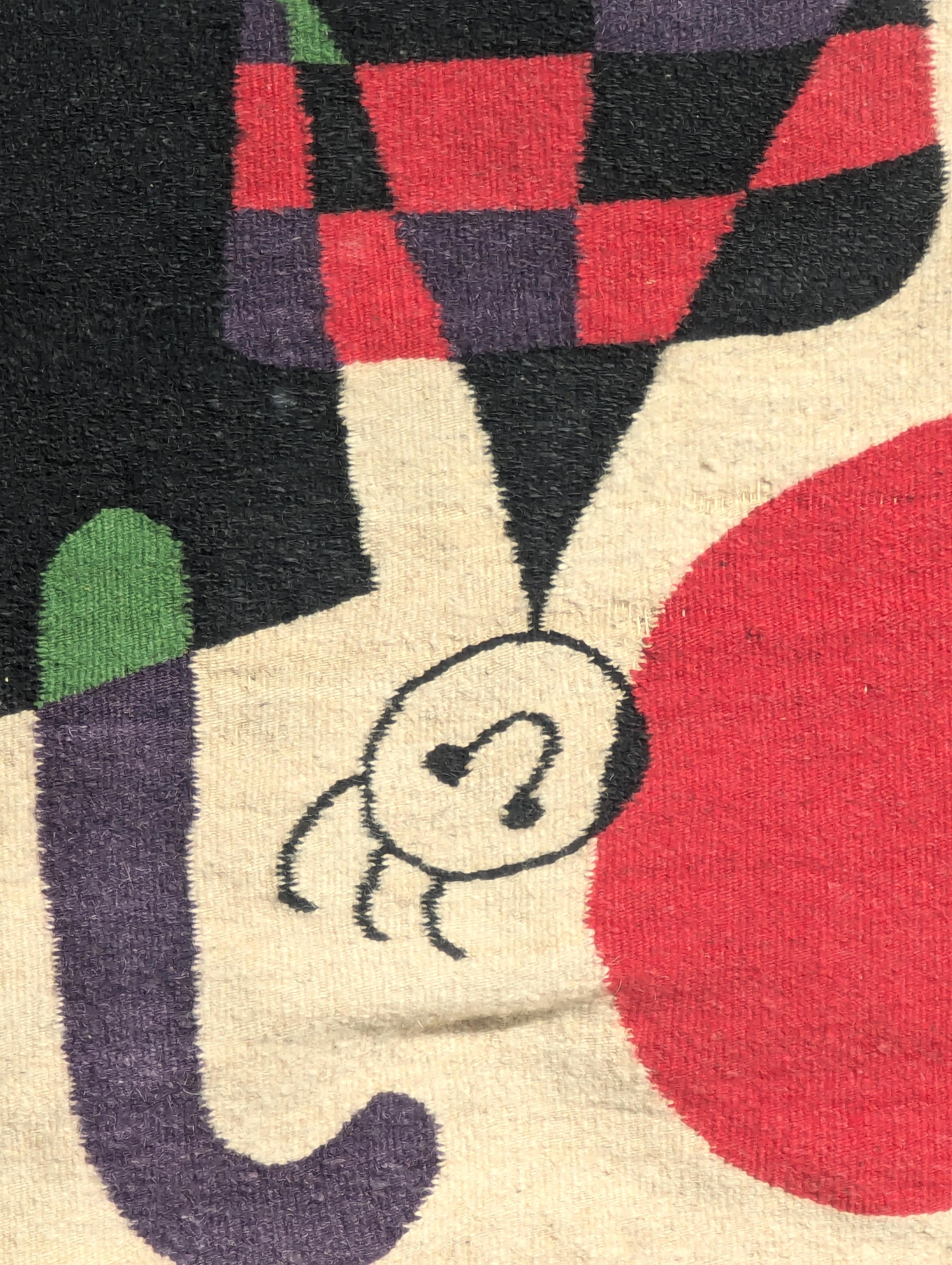 Tapestry in the Style of Joan Miro’s “Figures and Dog in Front of the Sun
