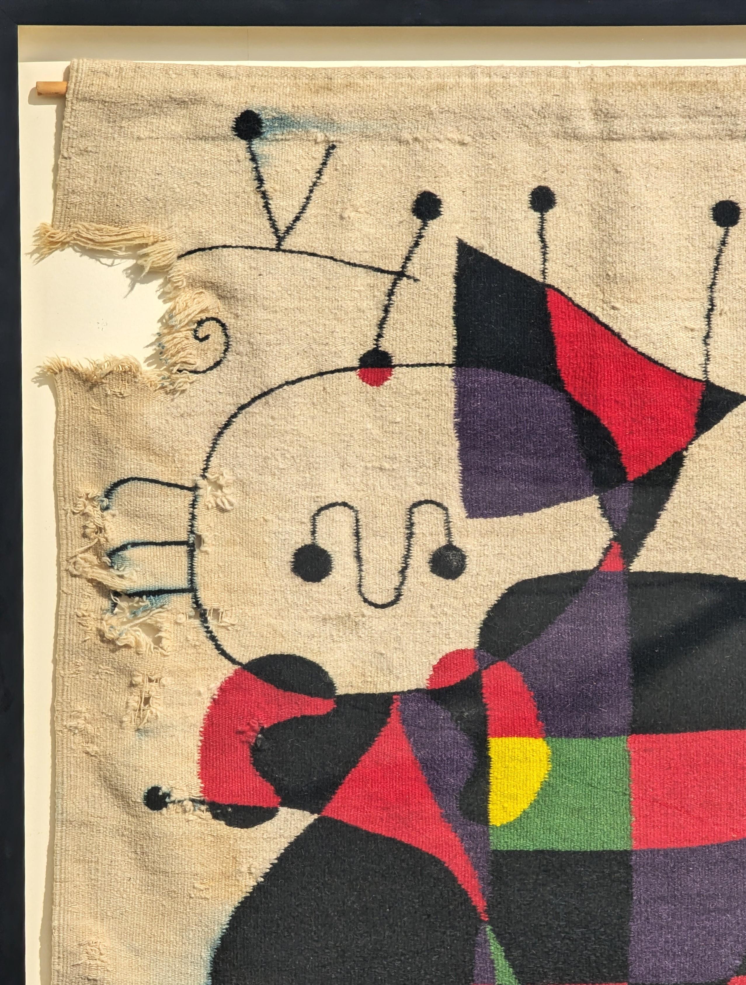 Woven tapestry in the style of Joan Miro's 1949 painting 