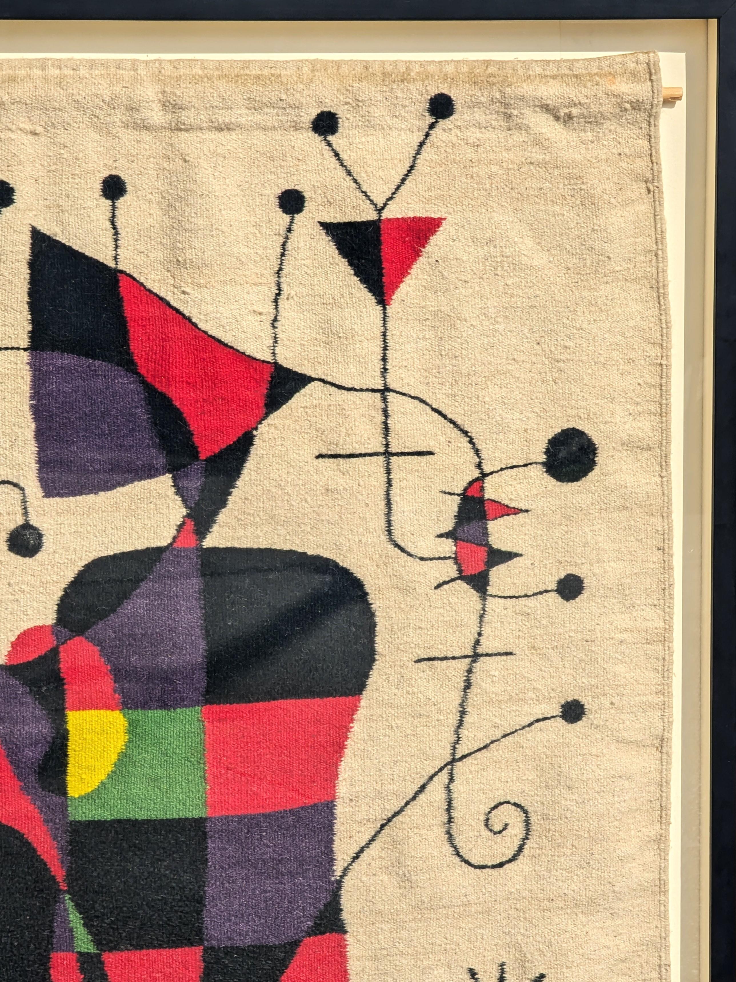 Tapestry in the Style of Joan Miro’s “Figures and Dog in Front of the Sun