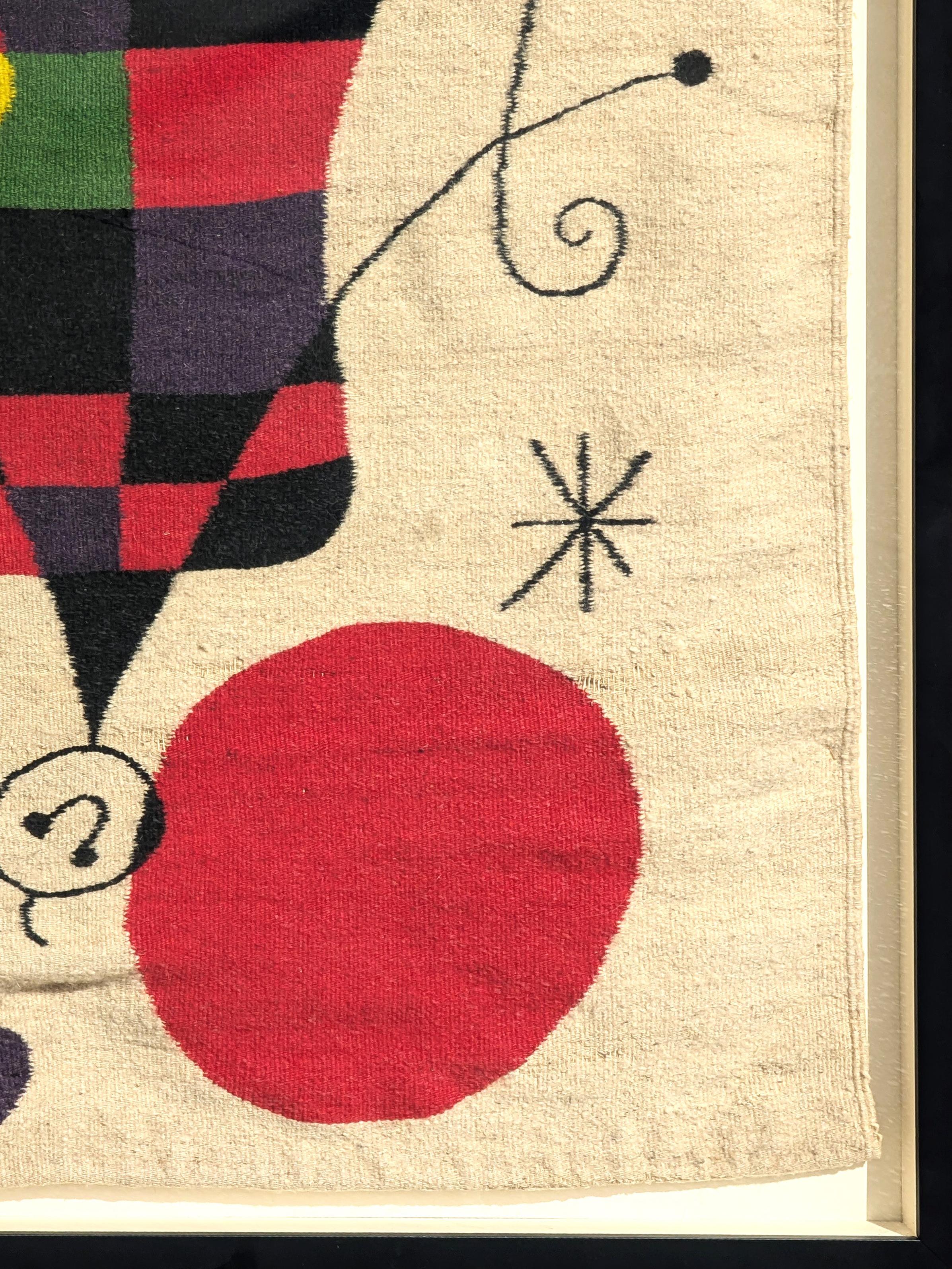Tapestry in the Style of Joan Miro’s “Figures and Dog in Front of the Sun